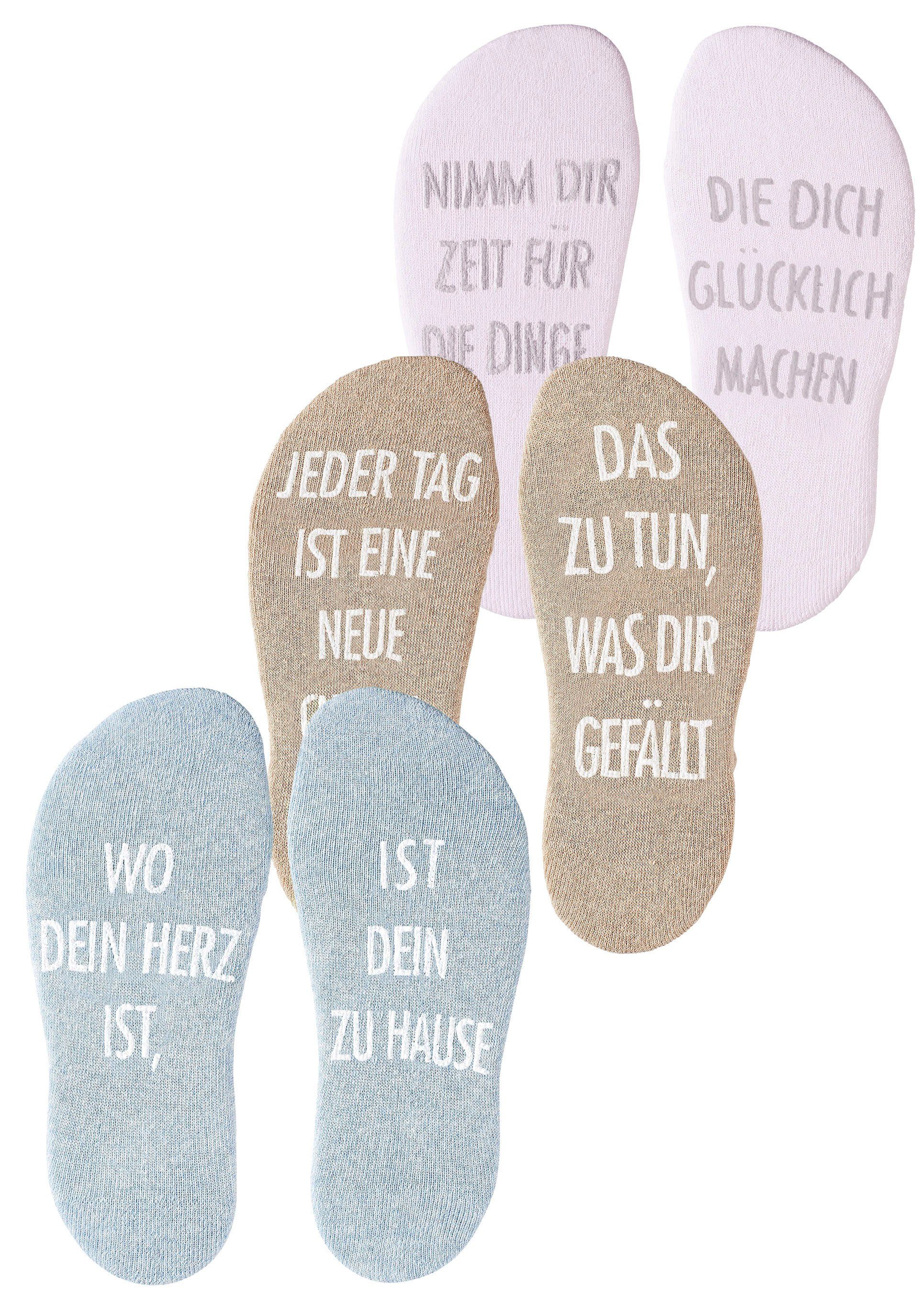 Antirutsch eines (Set, Arizona Form mit 3-Paar) Spruches rosa, Kuschelsocken in hellblau camel,