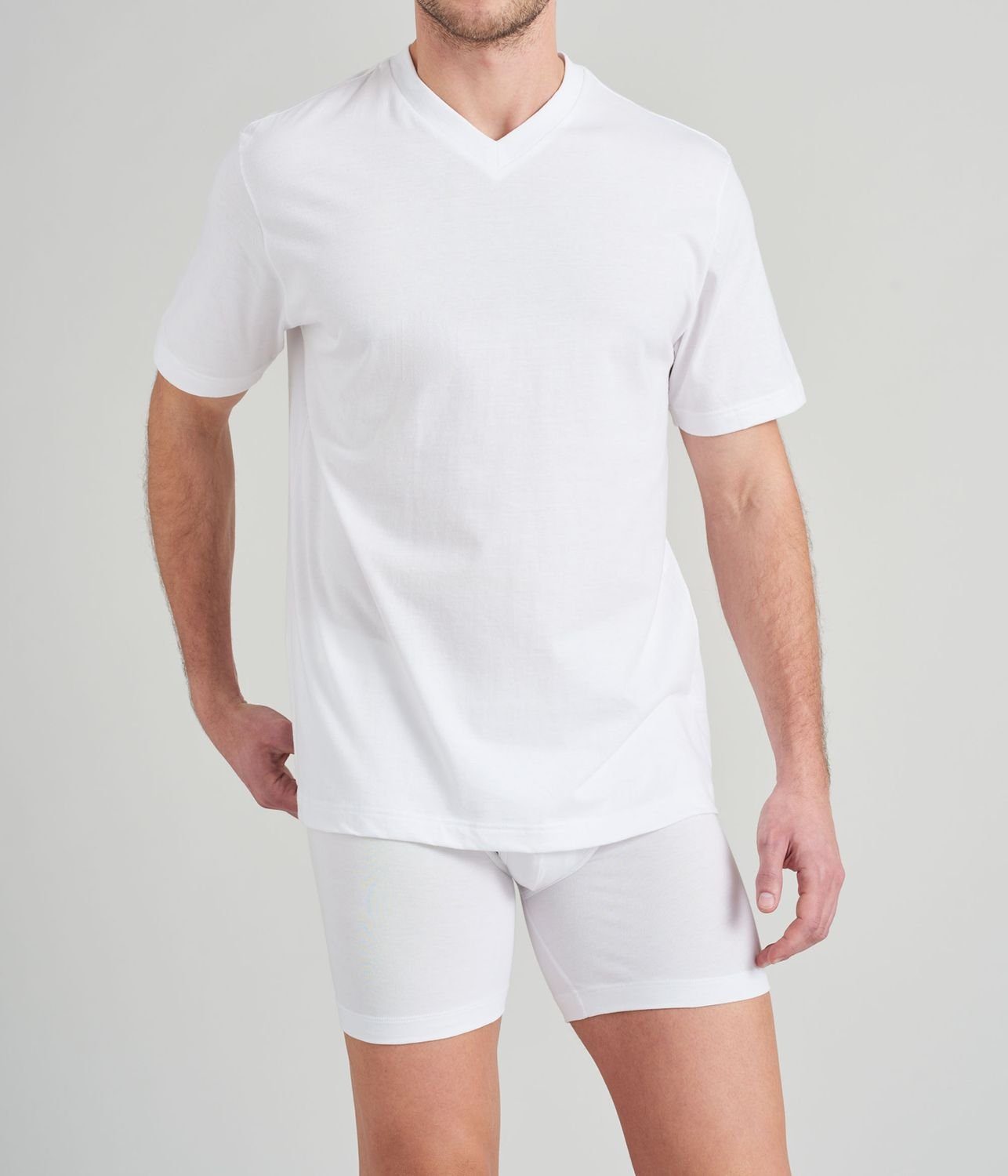 Weiß formstabil, (2-tlg) Halsnaht mit V-Ausschnitt, verstärkte Schiesser T-Shirt