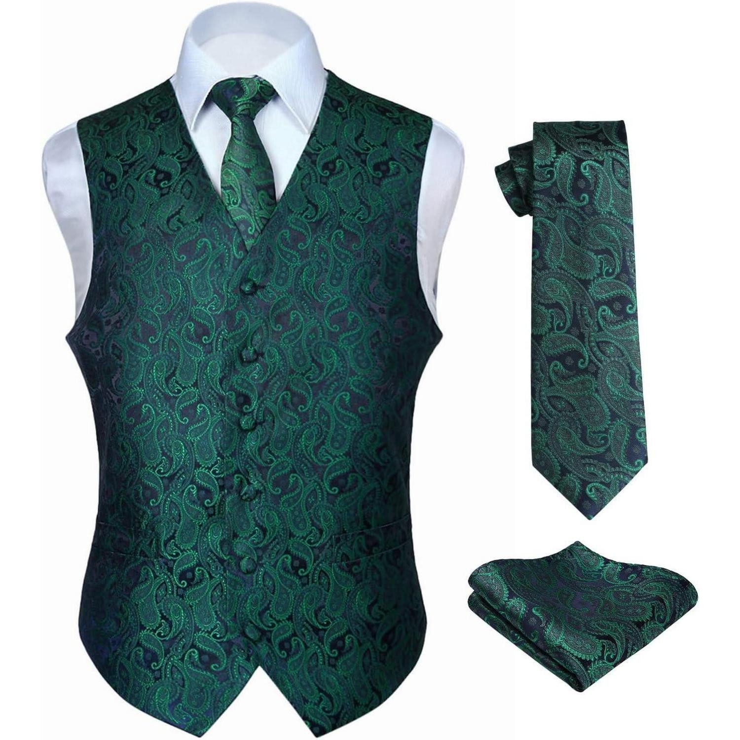LuxusKollektion Krawatte Weste Herren Hochzeit Krawatte Einstecktuch Jacquard S Grün