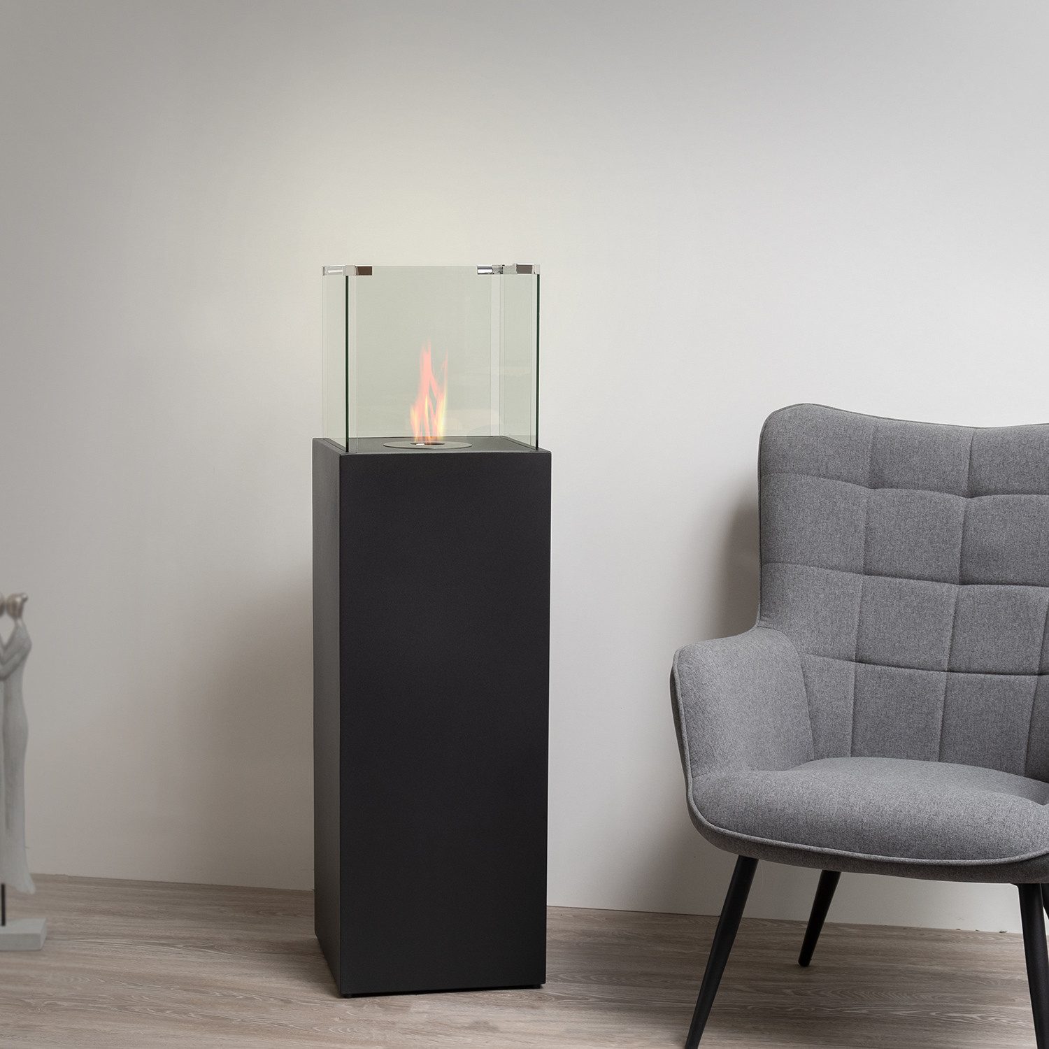 Moritz Dekokamin Standkamin 121 x 35 x 35 cm Säule 1 Liter Brenner, Ethanolbrenner Glasfeuer Terrassenfeuer Kamin