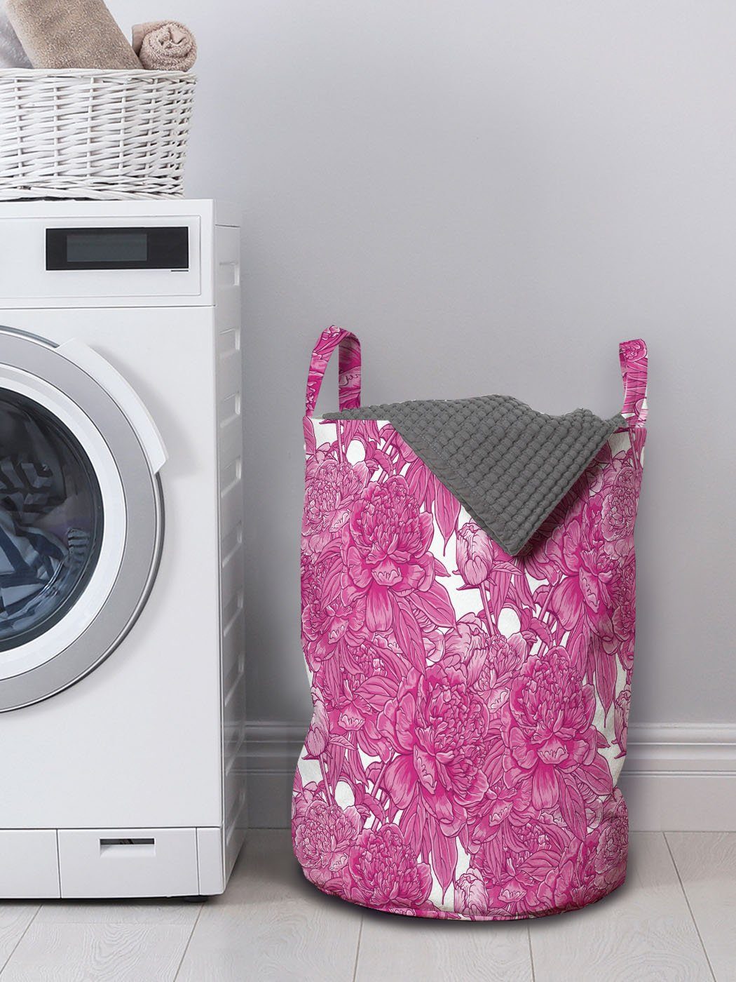 Wäschesäckchen Griffen mit Waschsalons, Romantisches für Feminin Peony Blooming Kordelzugverschluss Abakuhaus Wäschekorb