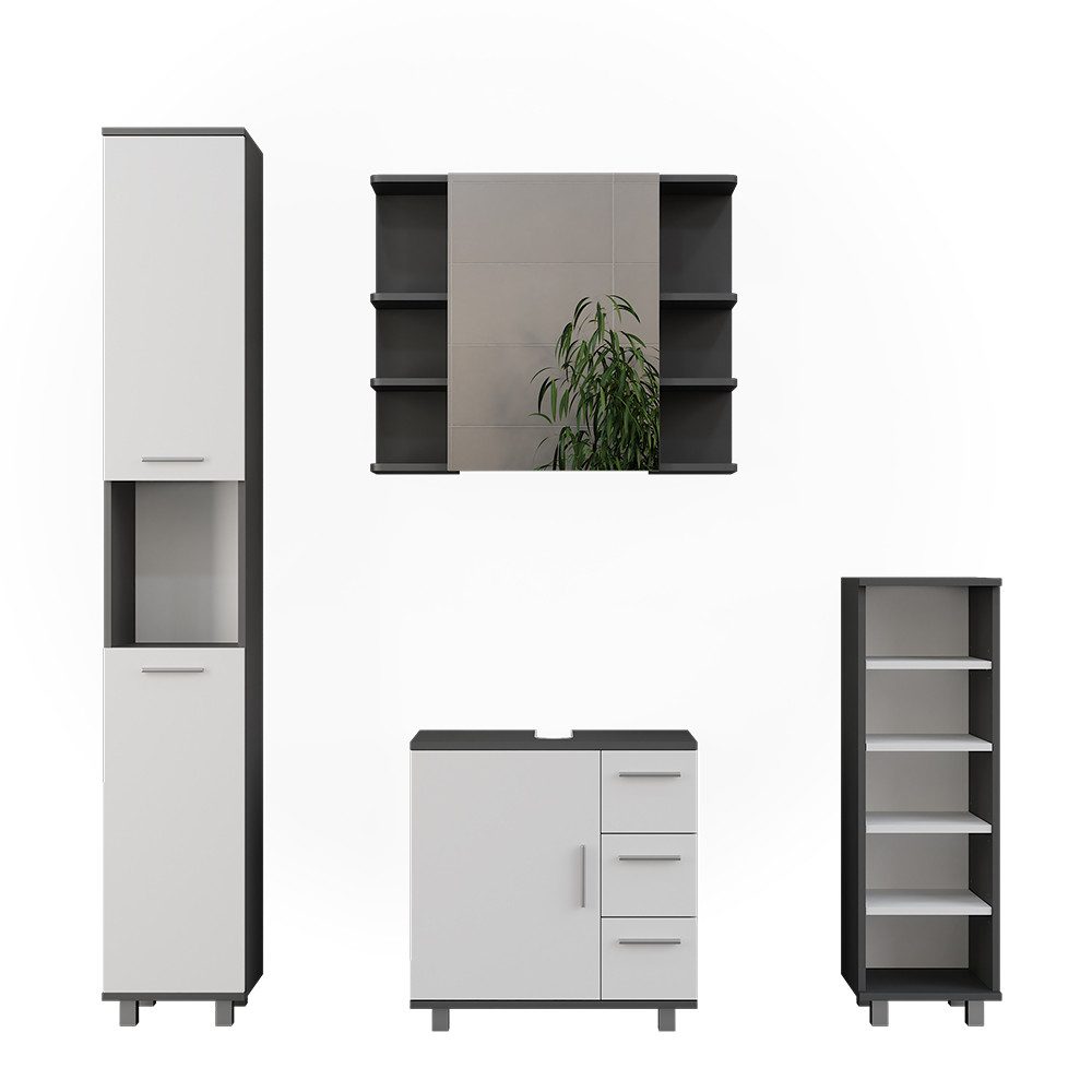 Vicco Badmöbel-Set Ilias, Anthrazit/Weiß, 4 Teile, (4-St., 4er Set)