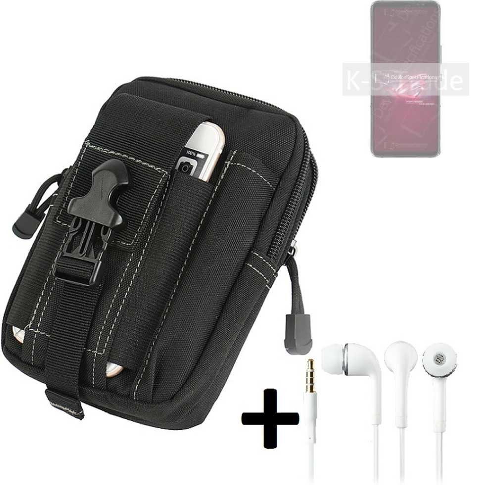 K-S-Trade Handyhülle für Asus ROG Phone 6, Gürteltache + Kopfhörer Gürtel Tasche Holster Schutz Hülle