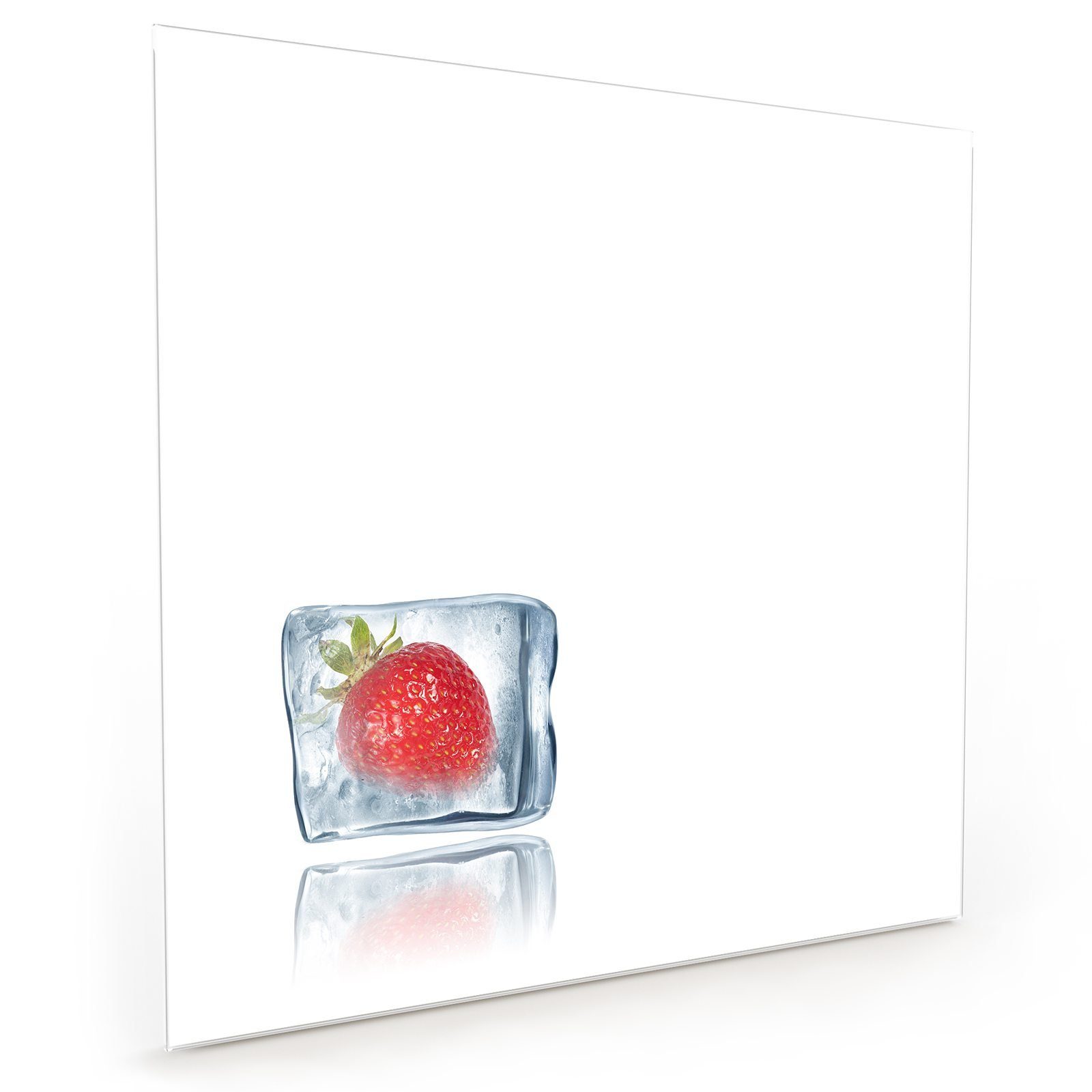 Primedeco Küchenrückwand Spritzschutz Glas Erdbeereneiswürfel