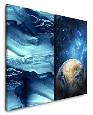 Sinus Art Leinwandbild 2 Bilder je 60x90cm Erde Planet Weltall Sterne Abstrakt Kunstvoll Universum