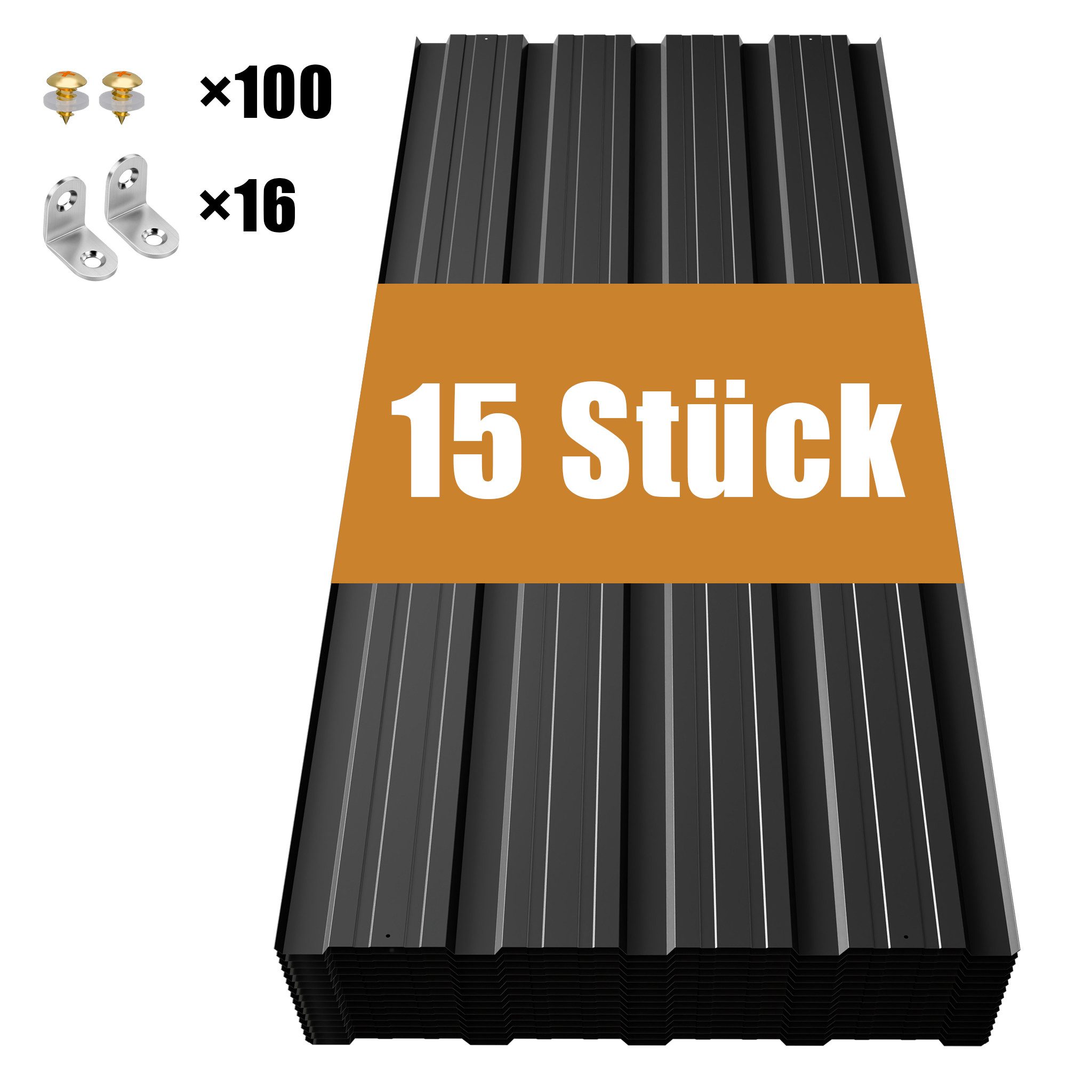 GIHAUVIA Trapezblech Trapezblech Set 15 Stück, verzinkt 0,25mm,Schrauben für Carport.