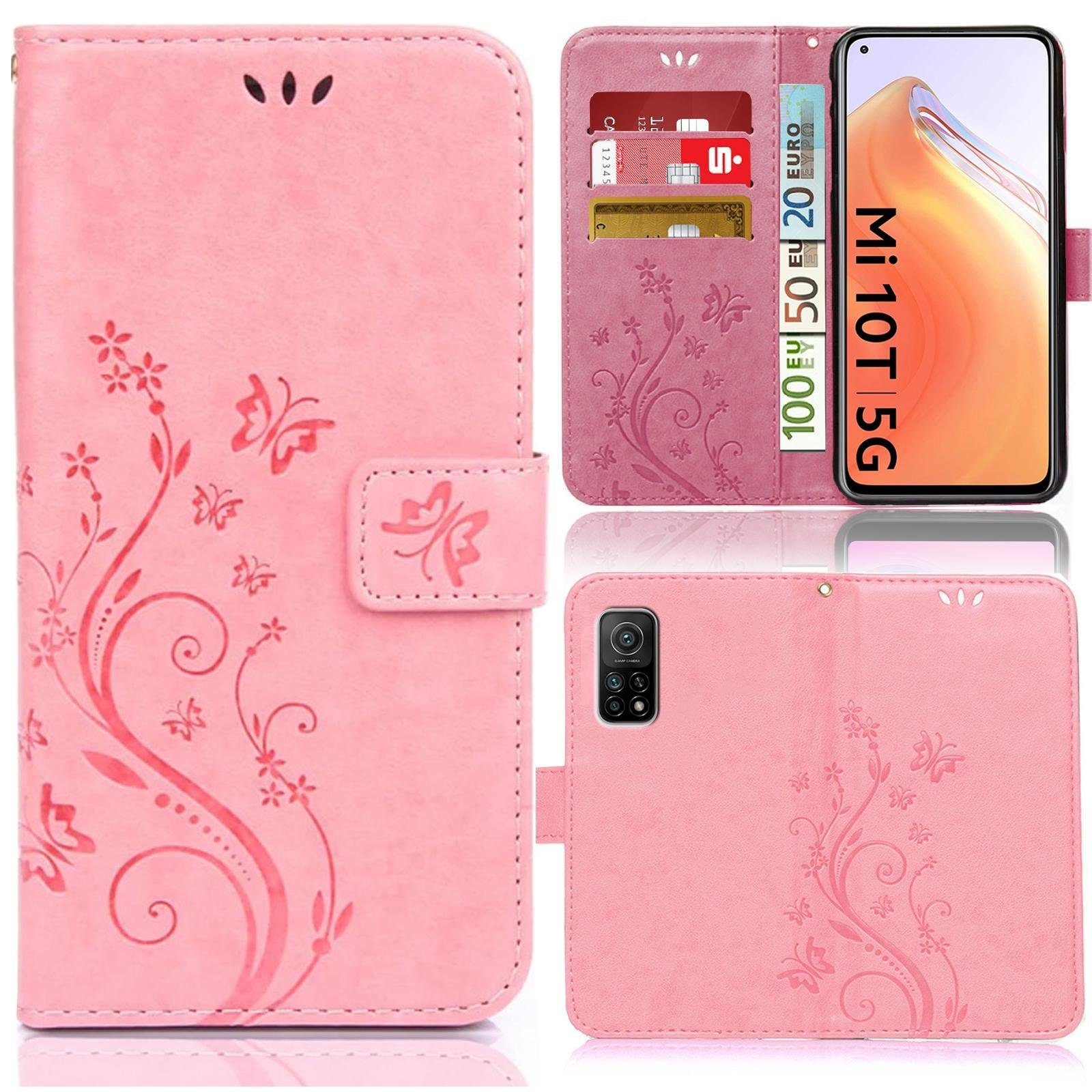 Numerva Handyhülle Bookstyle Flower für Xiaomi Mi 10T / Mi 10T Pro, Handy Tasche Schutzhülle Klapphülle Flip Cover mit Blumenmuster