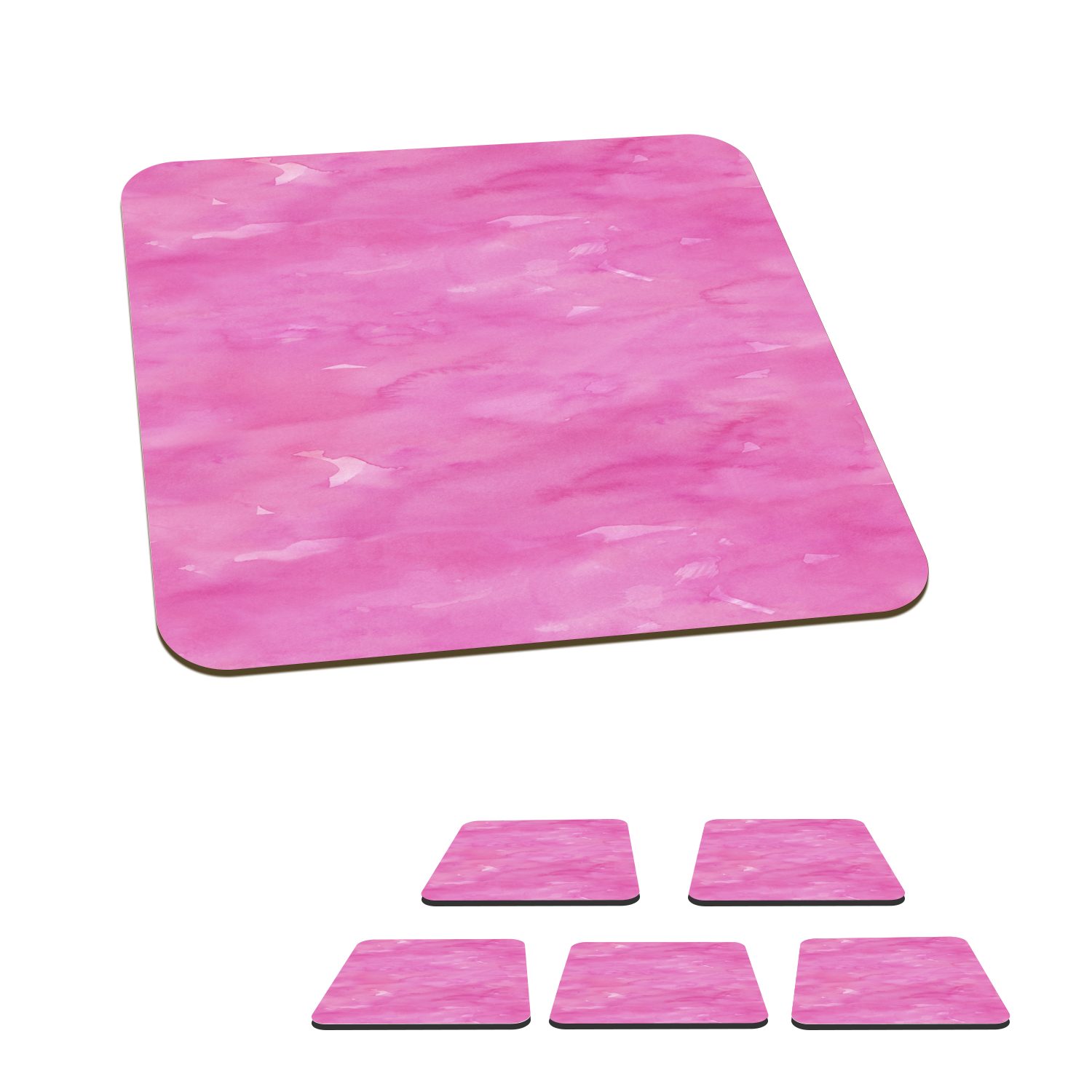 MuchoWow Glasuntersetzer Aquarell - Rosa - Muster, Zubehör für Gläser, 6-tlg., Glasuntersetzer, Tischuntersetzer, Korkuntersetzer, Untersetzer, Tasse