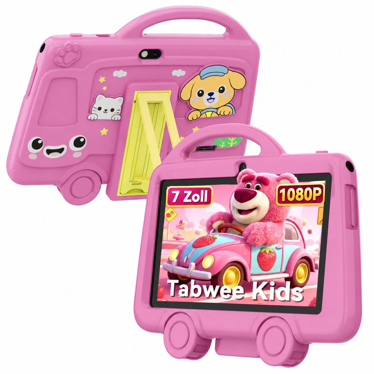 TABWEE 7 Zoll Kinder Tablet IPS HD Display mit Kinderuhr WiFi Tablet (7", 32 GB, laute Lautsprecher, 3000 mAh, ungiftige Hülle, für Kinder 3-8 Jahre)