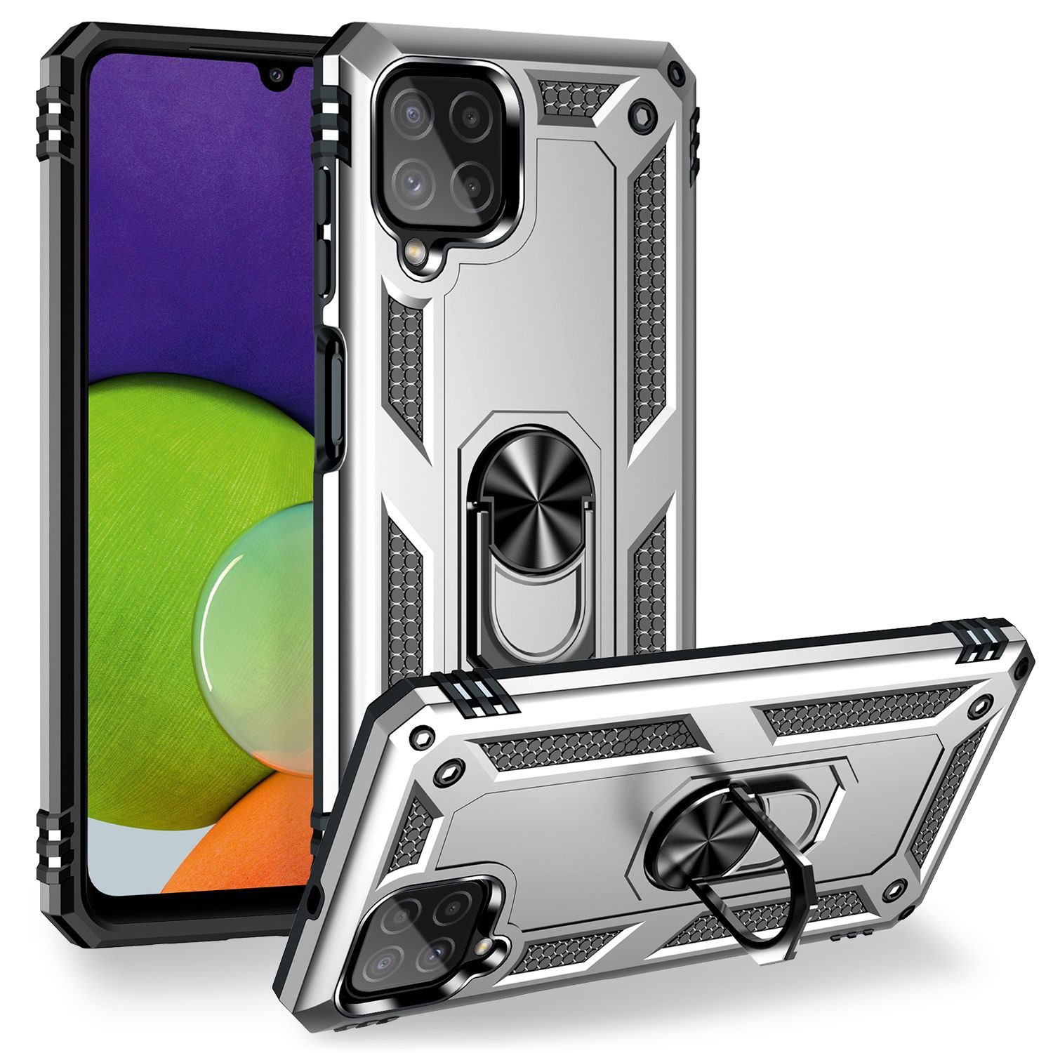 Nalia Smartphone-Hülle Samsung Galaxy A22 16,3 cm (6,4 Zoll), Outdoor Military Style Hülle mit Ring / Extrem Schützend / Panzer Case