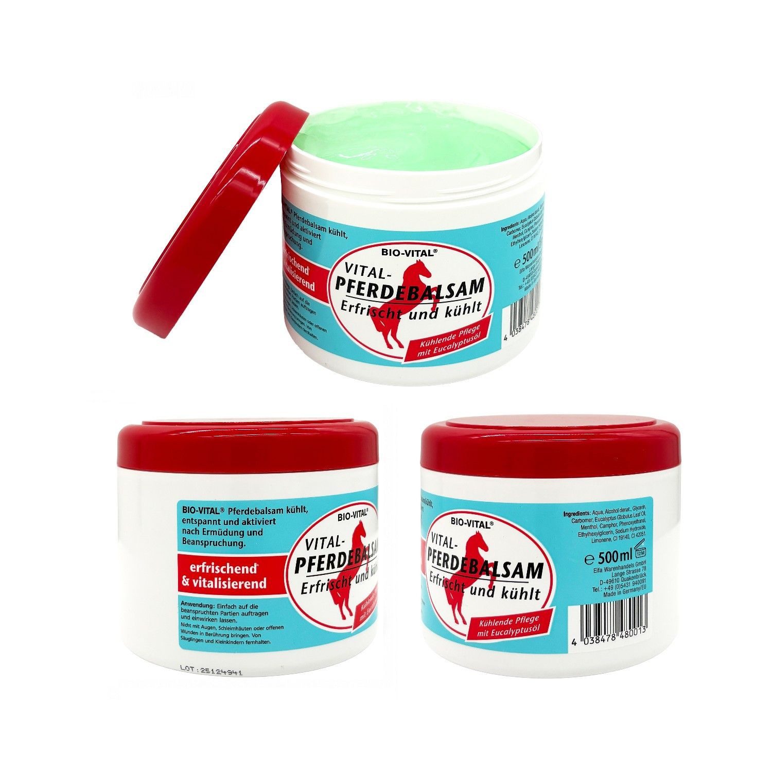 Bio-Vital Körperbalsam Pferdebalsam 500ml Spar-Set, 3-tlg., Erfrischt und kühlt mit Eucalyptusöl