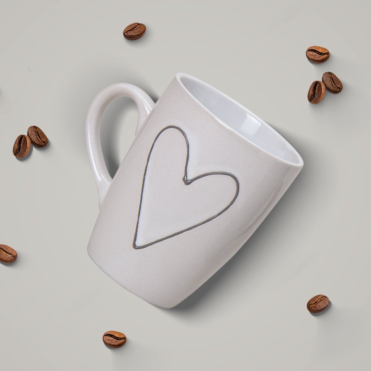 matches21 HOME & HOBBY Tasse Schöne Kaffeetassen 6er Set einfarbig mit Herzen Landhaus-Stil, 6-tlg., Keramik, Tee Kaffee-Becher, modern, grau beige weiss, 250 m – Bild 3 von 5