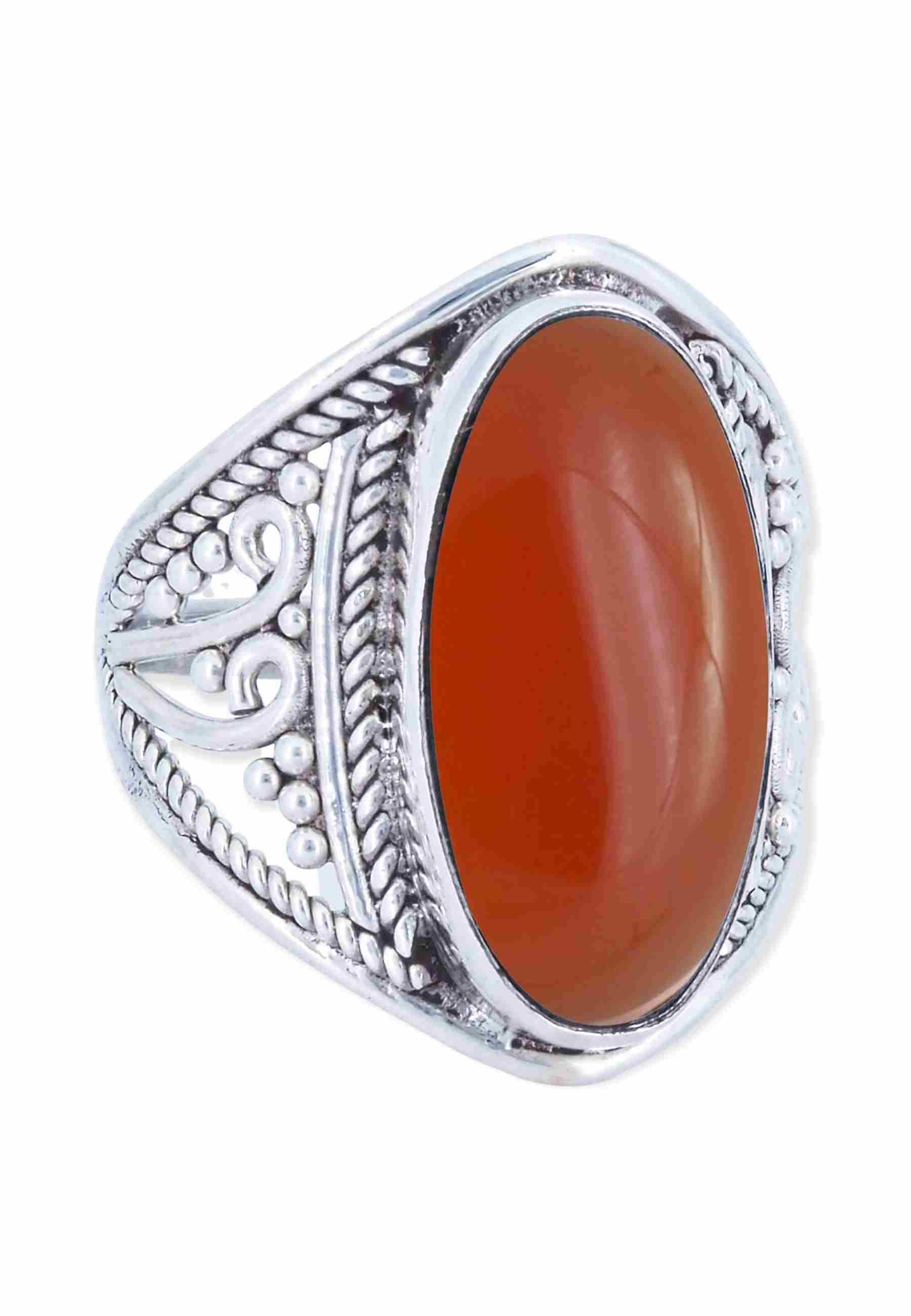 mantraroma Silberring DAHAB oval groß aus 925 Silber mit Karneol (Ring mit Schmuckbeutel), Damenring aus 925er Silber