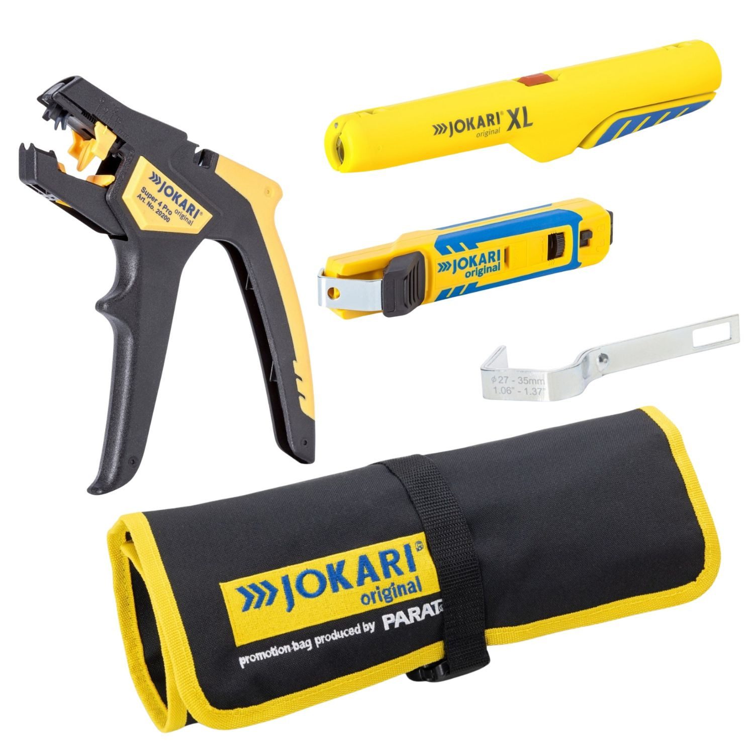 Jokari Abisolierzange Rolltaschen-Set 3-teilig, Abisolierzange + Entmanteler + Kabelmesser