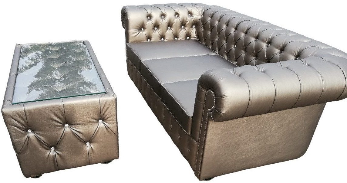 Xlmoebel Chesterfield-Sofa Neue Chesterfield-Sofagarnitur im Design mit 3-Sitzer und Couchtisch, Hergestellt in Europa