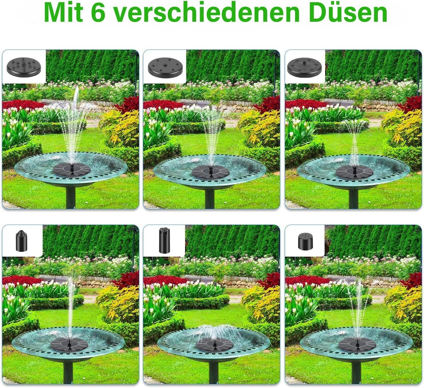Welikera Gartenbrunnen 1.2W-Solar Außen,6 Teichpumpe (6 Nozzle, Springbrunnen,Solarbrunnen,Solar tlg)