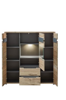 freiraum Highboard Bellano, in Viking Oak Dekor, MDF, Spannplatte - 125x128x38cm (BxHxT)