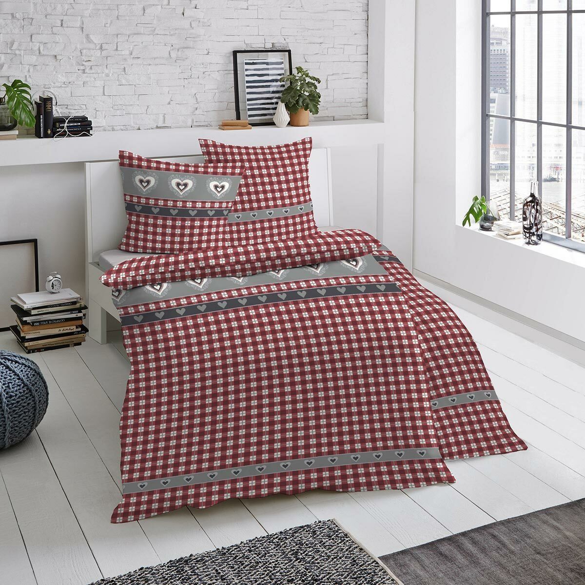 TRAUMSCHLAF Bettwäsche Landhausherzen, Biber, 2 teilig, Biberbettwäsche wei günstig online kaufen