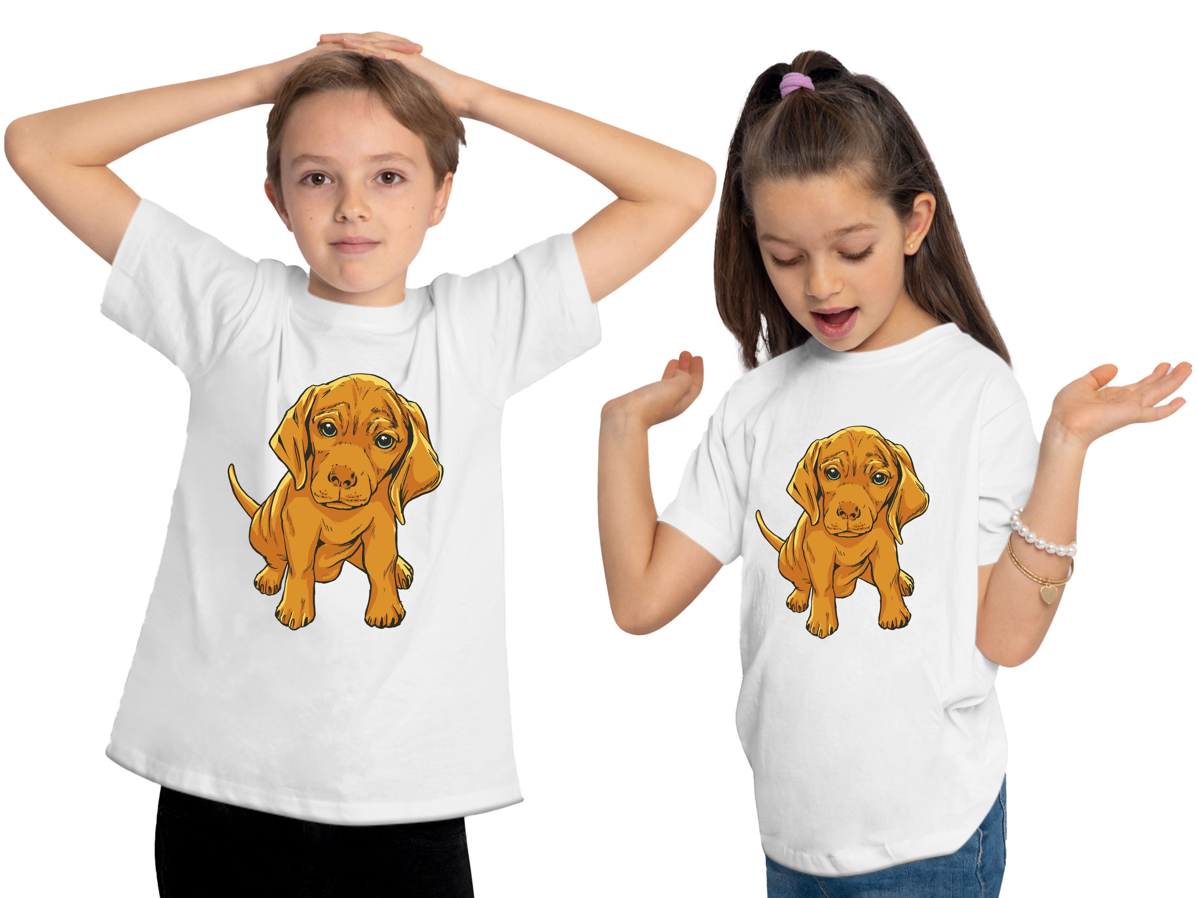 i230 Hunde bedruckt weiss Kinder Aufdruck, Süßer MyDesign24 T-Shirt Welpe mit - Print-Shirt Baumwollshirt