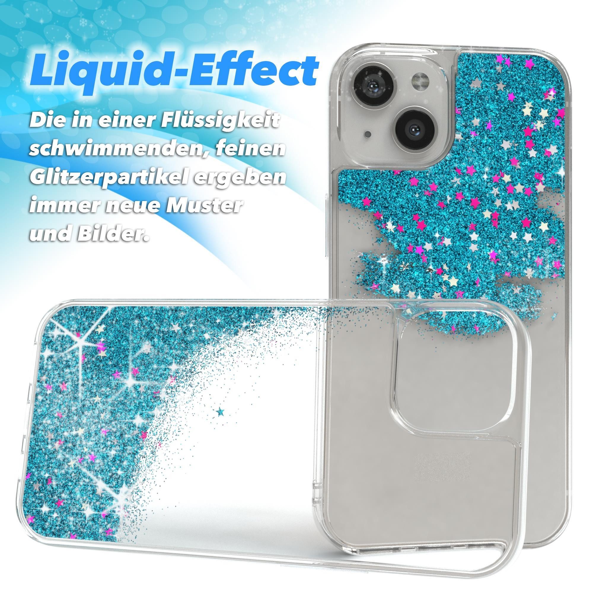 EAZY CASE Handyhülle Liquid Glittery Case für Apple iPhone 13 6,1 Zoll, Gloss Slimcover Girly Backcover Bling Phone Case kratzfeste Cover Blau – Bild 4 von 5