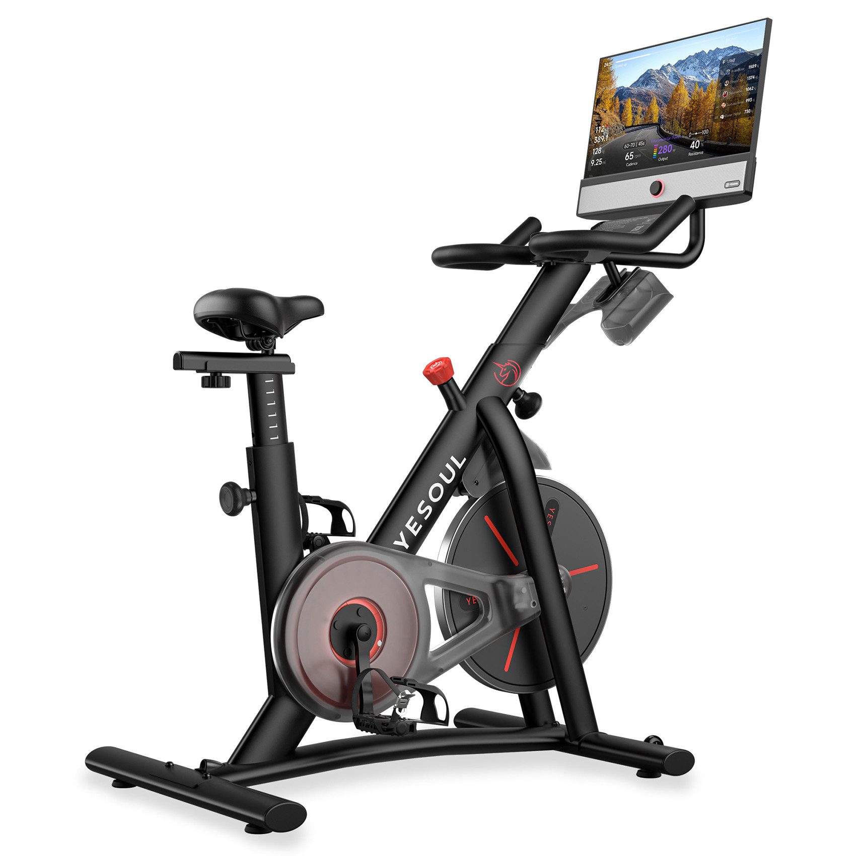 yesoul Speedbike G1M Plus & Max Fahrrad, 21,5-Zoll-FHD-Display, 100 Stufen, bis 120 kg (Indoor-Cycling-Bike mit 21,5-Zoll-FHD-Display und App-Anbindung, Kinomap & Zwift, leiser Riemenantrieb, Sattel & Lenker verstellbar), 360° Bildschirmdrehung, Bluetooth
