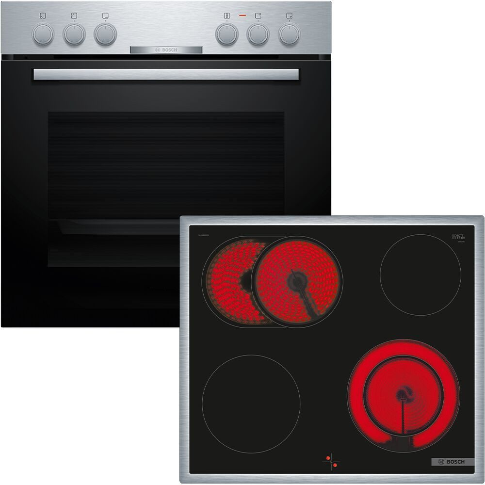 BOSCH Elektro-Herd-Set HND211CS63, Gleichmäßige 3D-Heißluft auf 3 Ebenen & erweiterbare 21 cm Kochzone