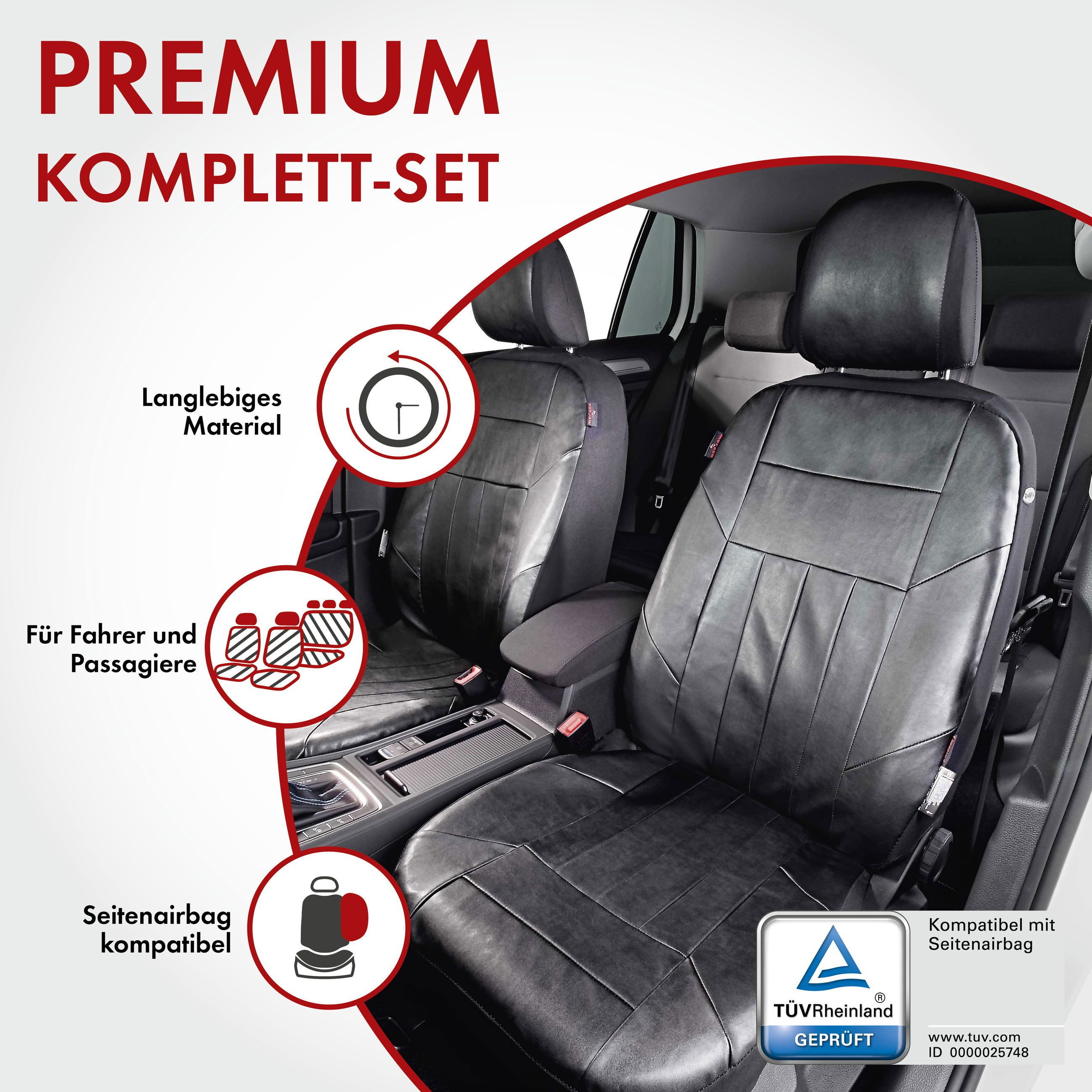 WALSER Autositzbezug Autositzbezug Soft Nappa schwarz aus Kunstleder, 2 Vordersitzbezüge 2tlg, 1 Rücksitzbezug 8tlg, 5 Kopfstützenbezüge, 17-tlg.