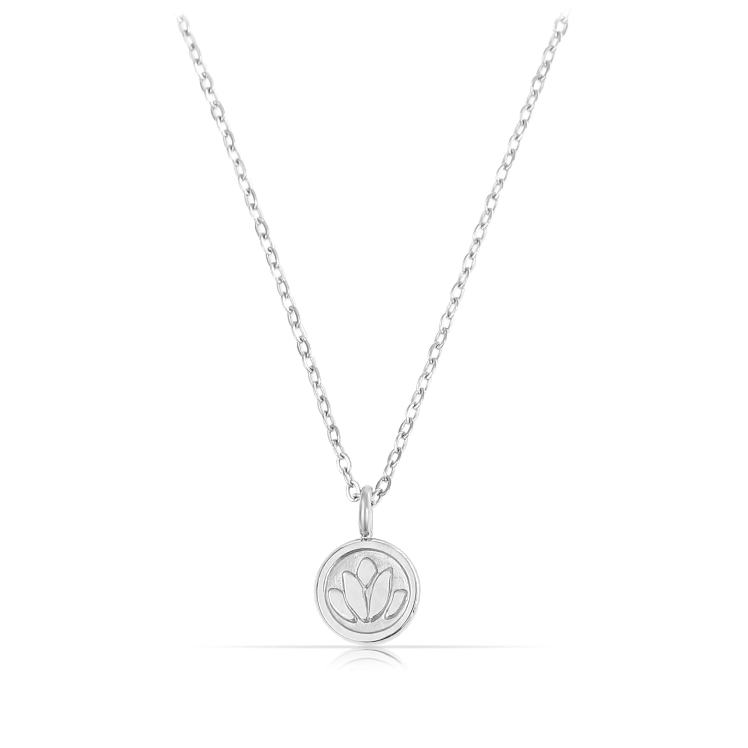 Made by Nami Kette mit Anhänger für Damen in Silber mit rundem Anhänger Lotus Blume, 40 + 5 cm Länge, Wasserfest, Geschenke für Frauen