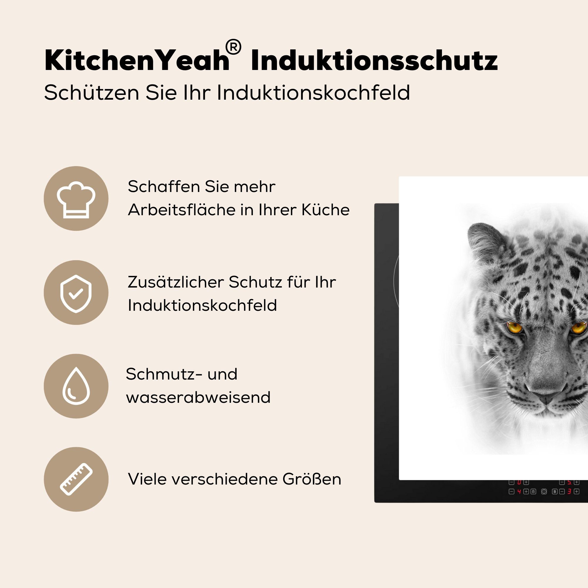 Schwarz Arbeitsplatte Vinyl, für Weiß küche cm, Leopard MuchoWow - Tiere, Ceranfeldabdeckung, Herdblende-/Abdeckplatte - (1 78x78 tlg), -