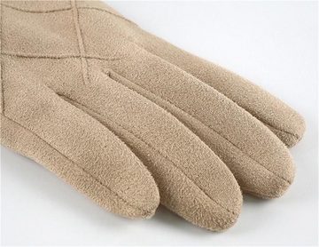 Rouemi Lederhandschuhe Damenhandschuhe, Plüschhandschuhe aus warmem, kariertem Wildleder