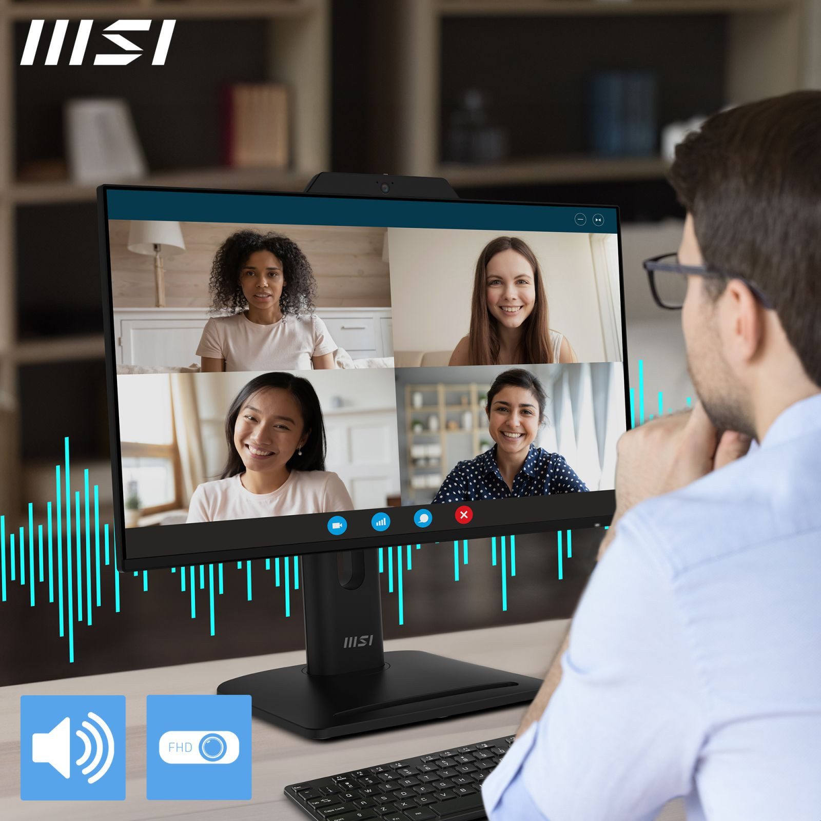 MSI 9S6-3PD89T-002 TFT-Monitor (1920 x 1080 px, Full HD, 4 ms Reaktionszeit, 120 Hz, IPS, Kamera, Lautsprecher, Kopfhörerbuchse, Pivot, Höhenverstellbar)