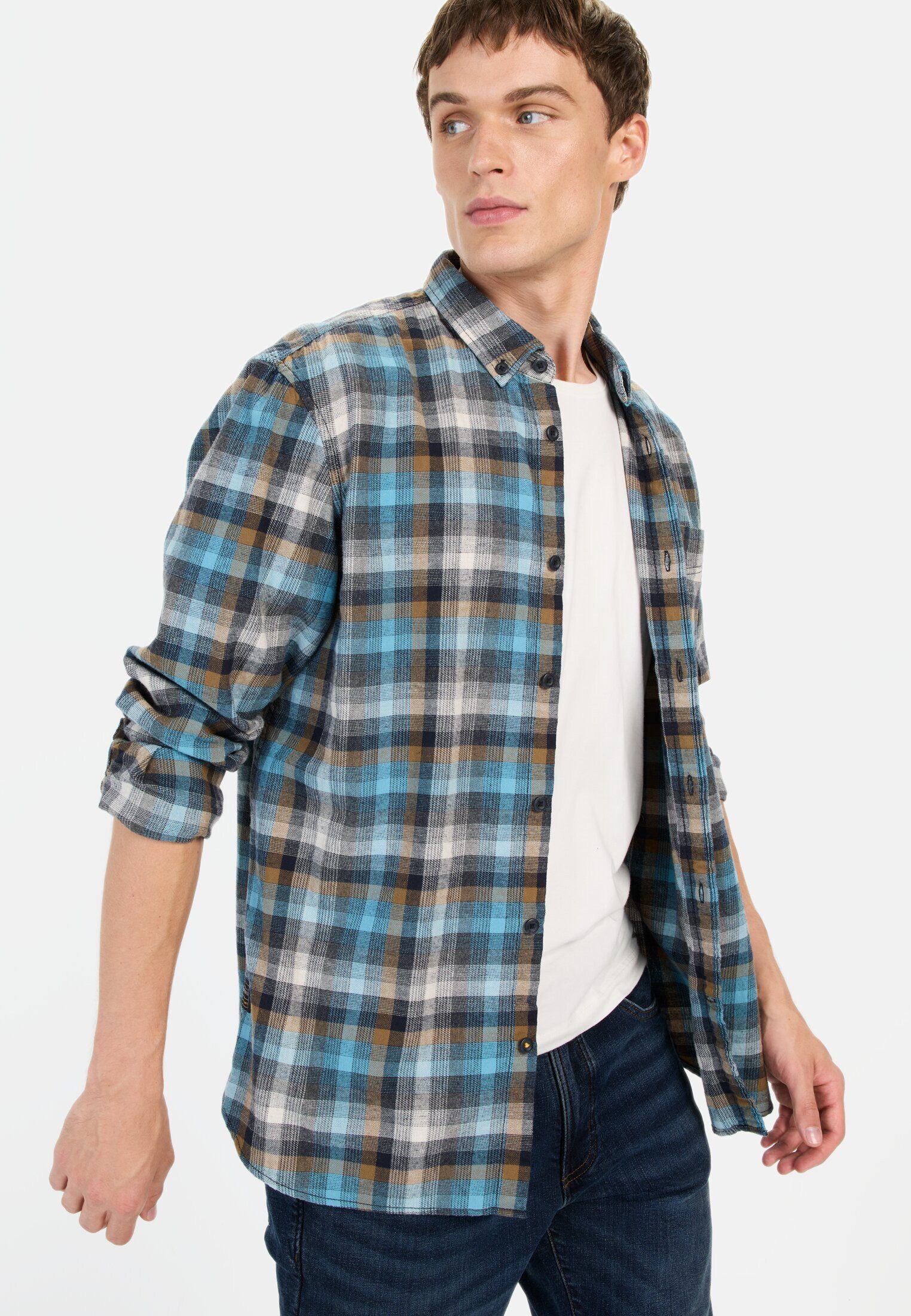 camel active Langarmhemd mit Karomuster Langarm Button-Down Button-Down