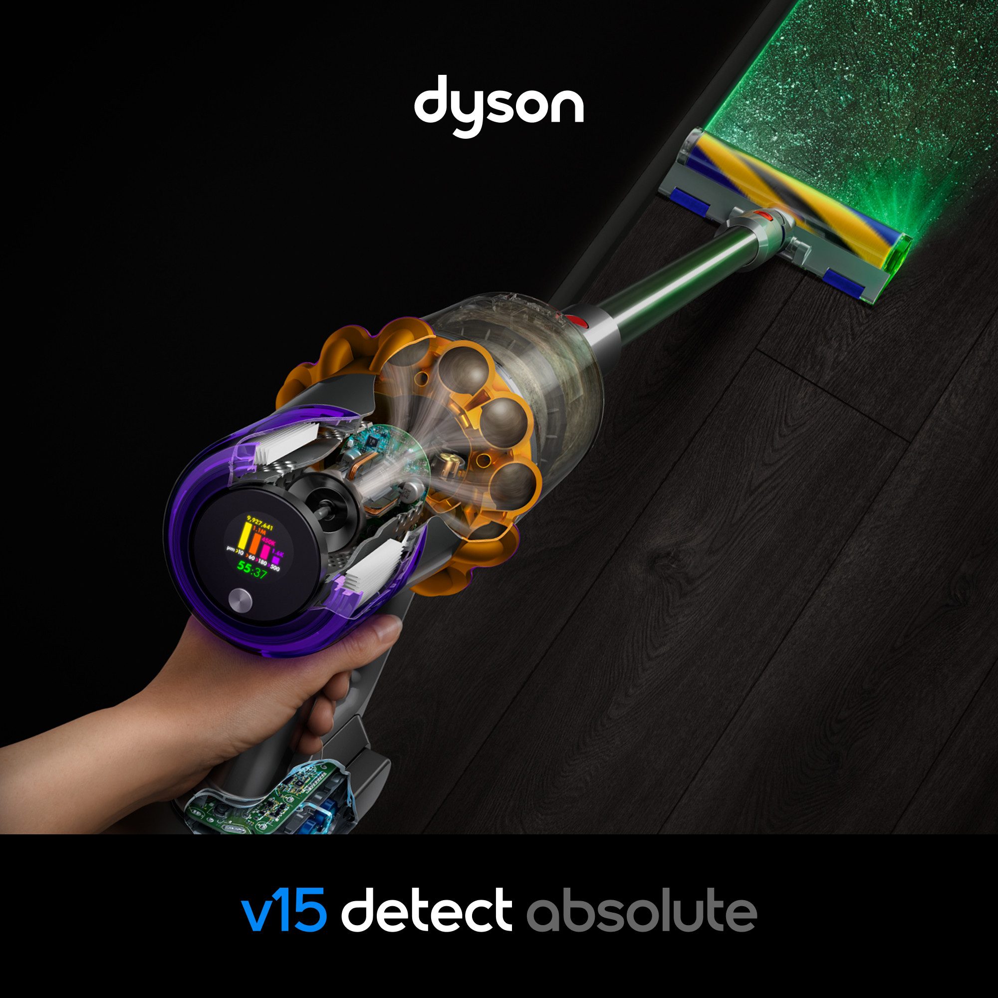 DYSON Akku-Hand-und Stielstaubsauger Dyson V15 Detect Absolute, 660 W, beutellos, Max. Saugkraft: Entfernt selbst tiefsitzenden Schmutz auf allen Böden.