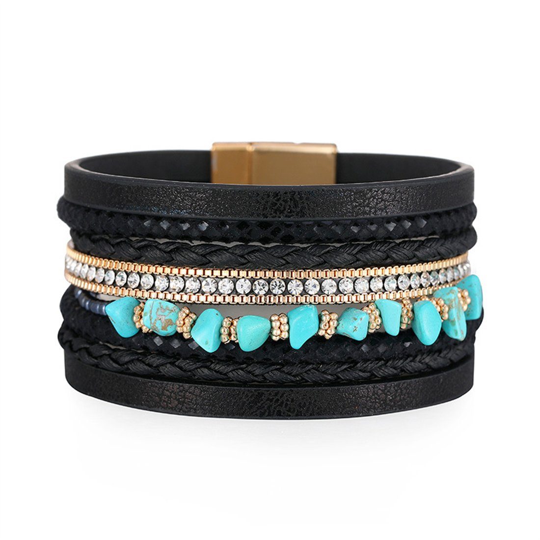 DÖRÖY Lederarmband Unregelmäßiges Bohemian-Armband mit Magnetverschluss aus  Leder