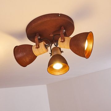 hofstein Deckenleuchte »Pinnia« Deckenlampe aus Metall/Holz in Rost/Braun, ohne Leuchtmittel, 3000 Kelvin, mit verstellbaren Strahlern, 3xGU10, Spot im Retro/Vintage Design