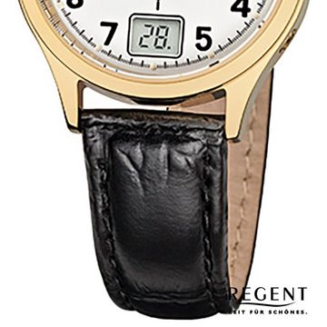 Regent Funkuhr Regent Damen-Armbanduhr schwarz Analog, (Funkuhr), Damen Funkuhr rund, klein (ca. 29mm), Lederarmband