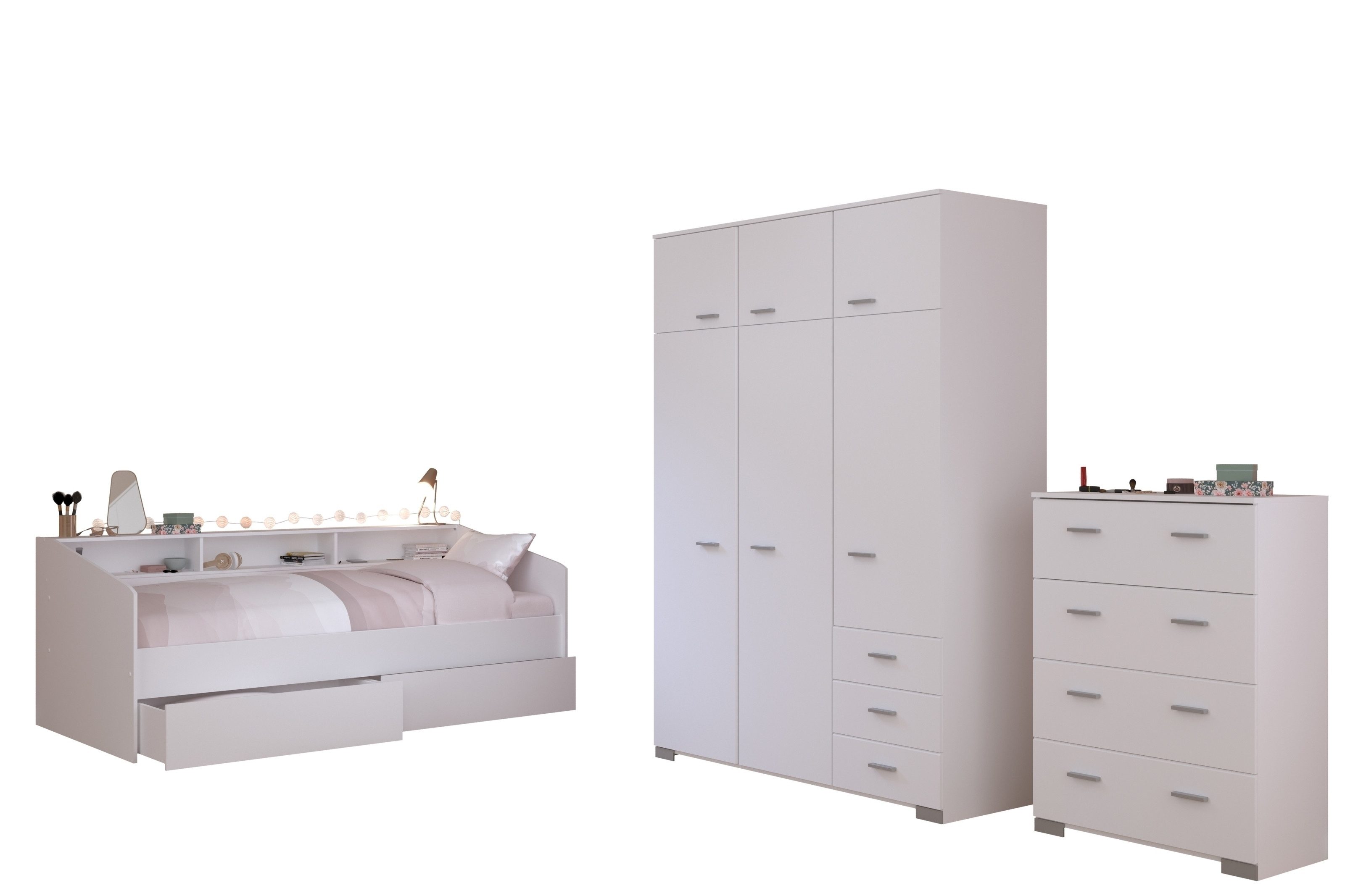 Parisot Jugendzimmer-Set Parisot Sleep 41, 4-teilig, Bett, Schübe, Kleiderschrank, Kommode, in Weiß