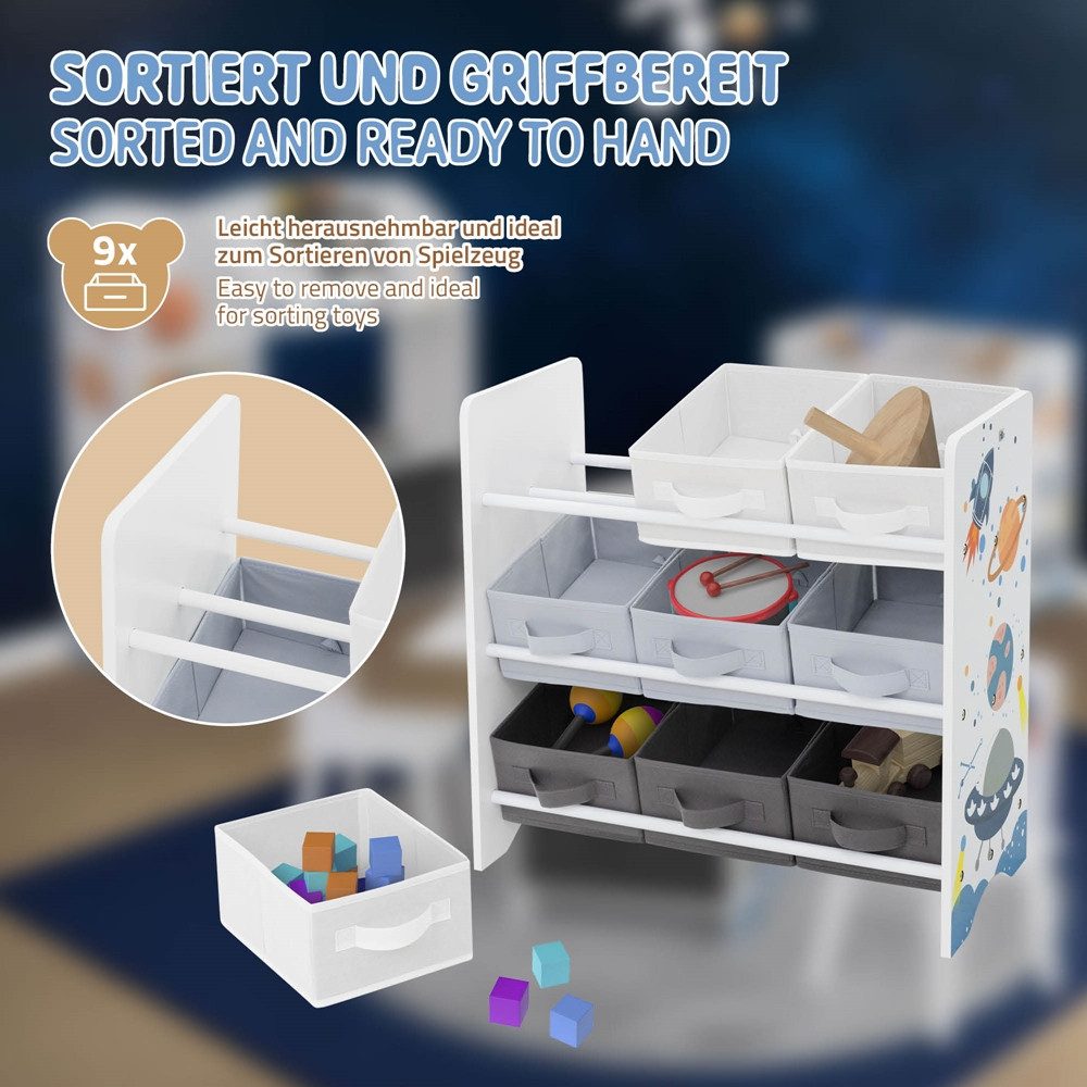 Joyz Spielzeugtruhe Kinderregal Kindermöbel Kinderzimmerregal Spielzeug Spielzimmer Möbel, Weltraum Bücherregal mit 9 Boxen & 3 Etagen Pressspan / Vlies – Bild 4 von 5