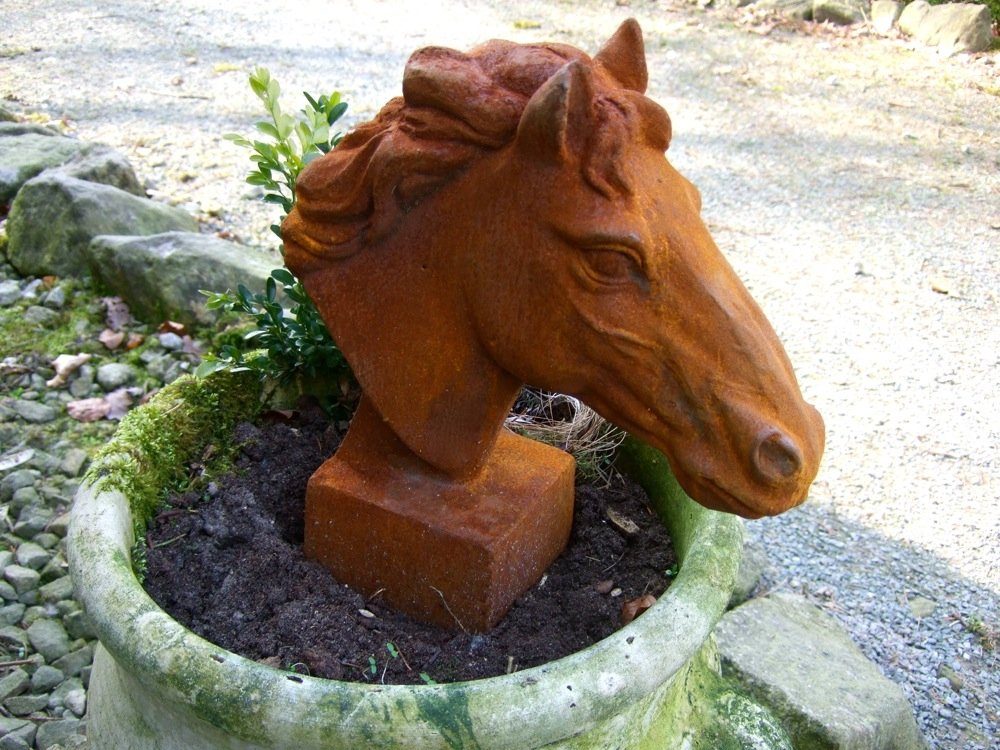 Antikas Gartenfigur Pferdekopf Skulptur für Pfosten und Mauerpfeiler Gartendeko Pferd