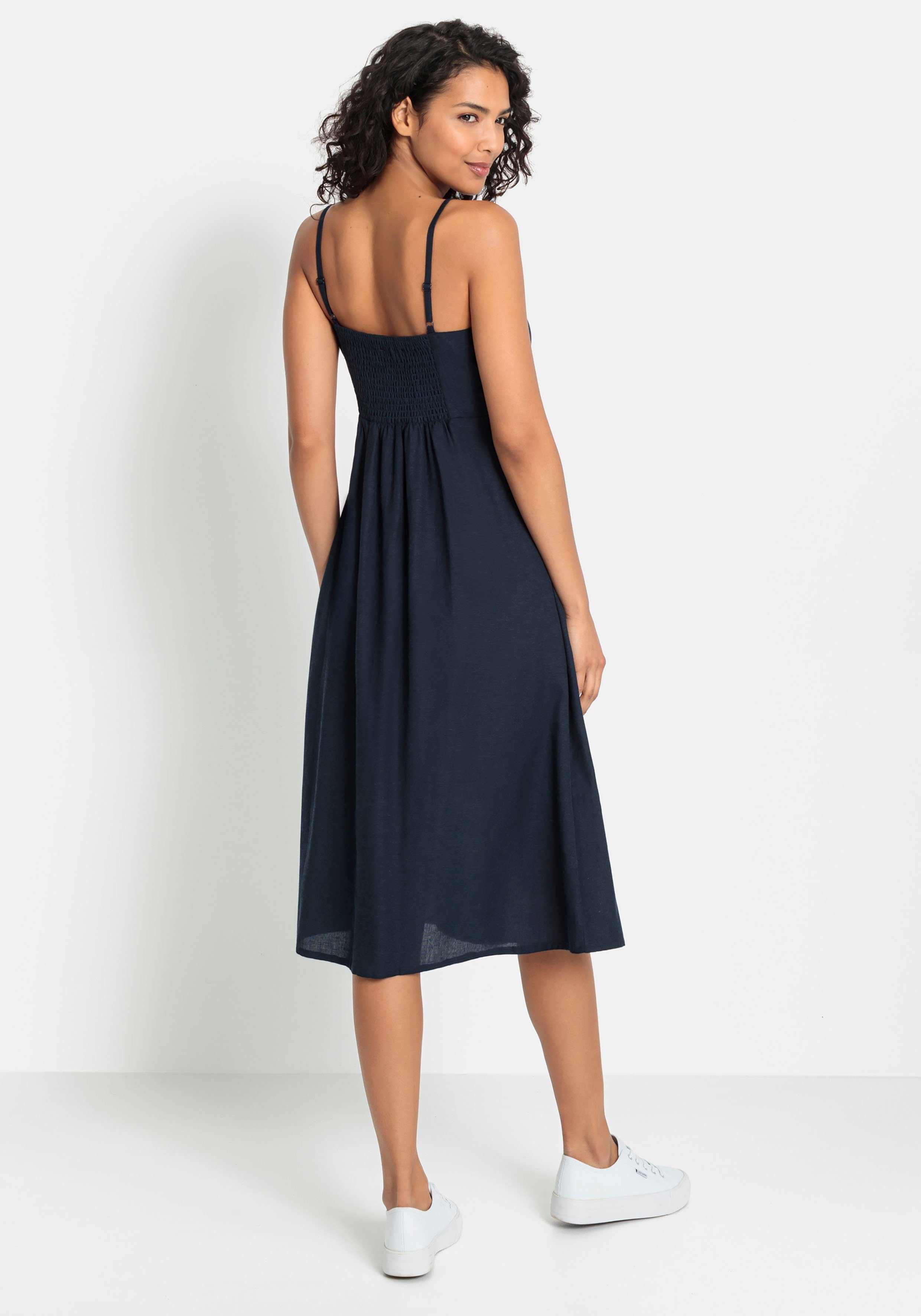 LASCANA Sommerkleid aus Leinenmix mit Baumwolle elegantes Midikleid, Strandkleid, Spaghettikleid, Leinenkleid