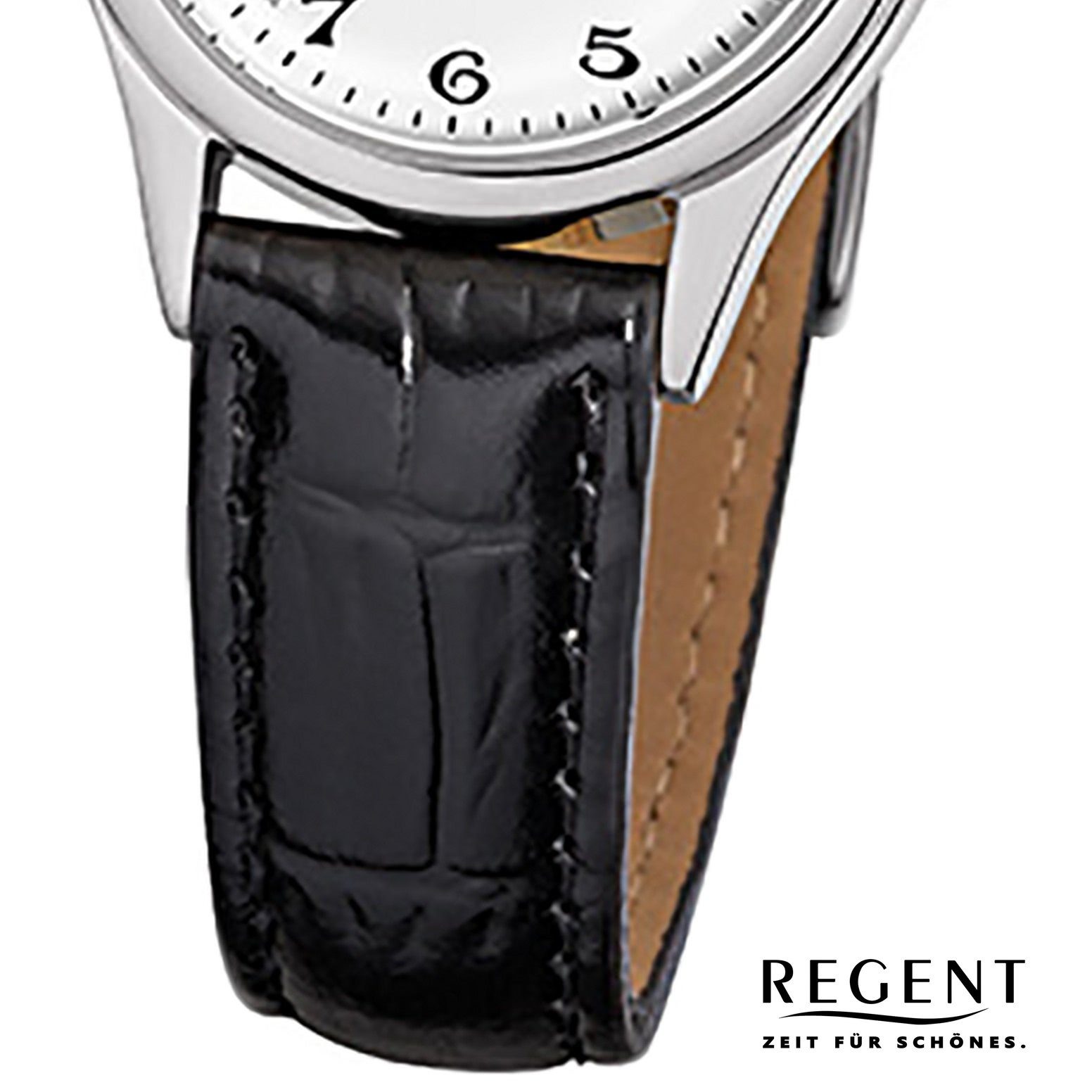 Regent Quarzuhr Regent Damen-Armbanduhr schwarz rund, klein Damen 28mm), (ca. Armbanduhr Analog, Lederarmband