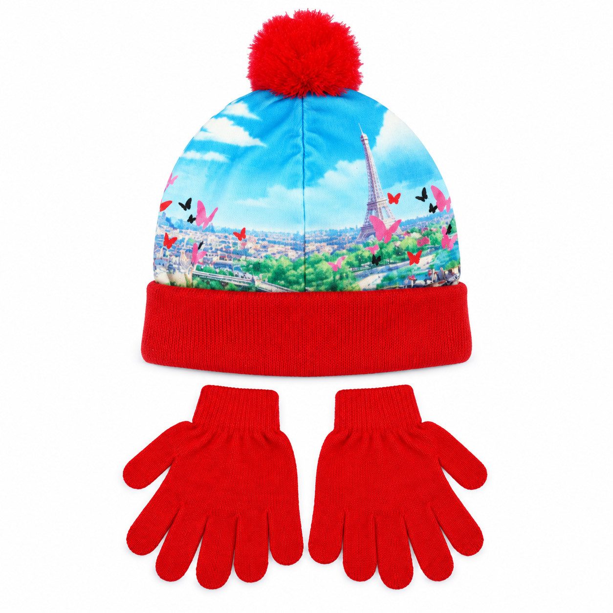 Miraculous - Ladybug Bommelmütze Miraculous Ladybug Kinder 2tlg Set Wintermütze plus Handschuhe Gr. 52 bis 54