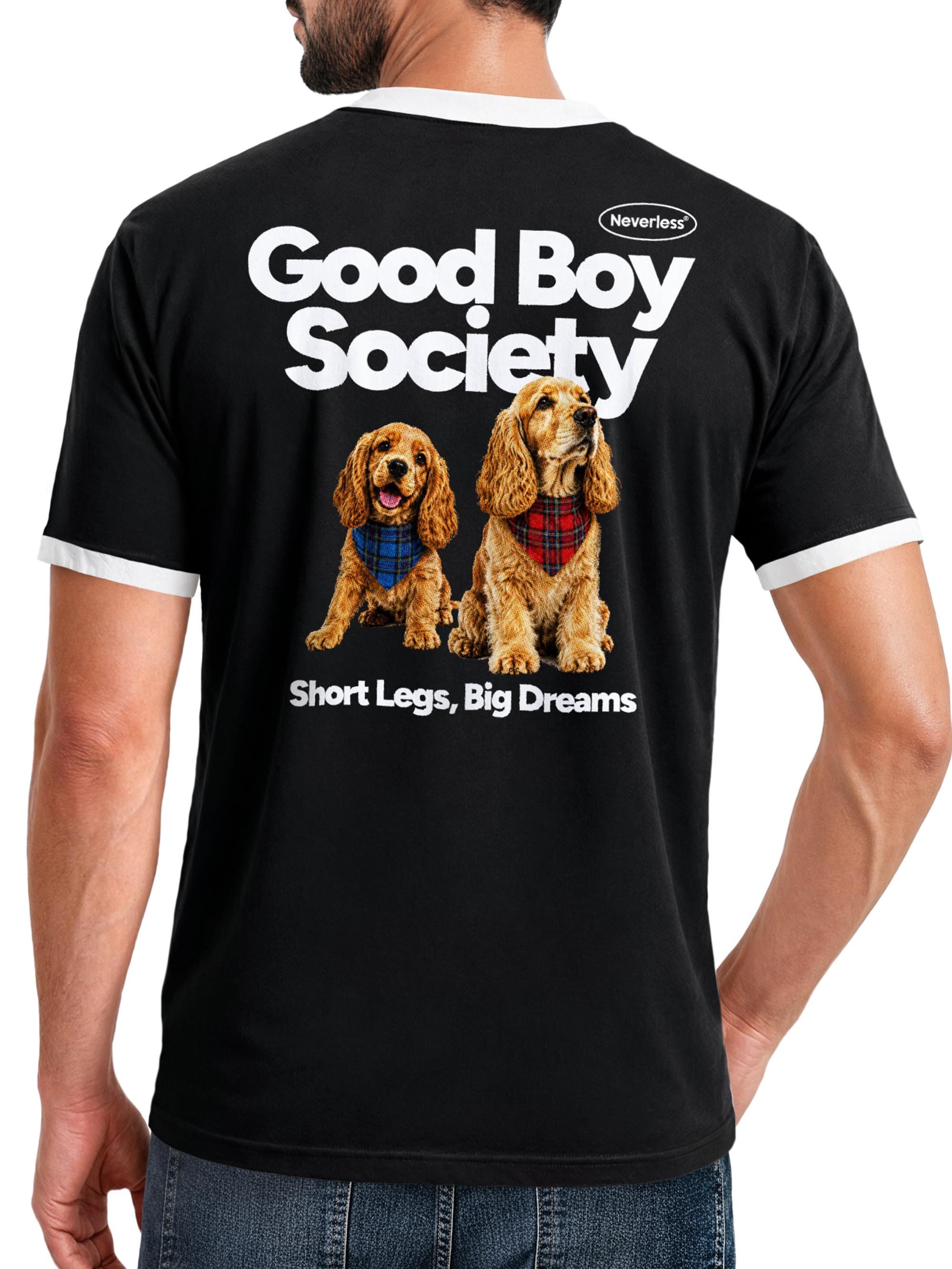 Neverless Print-Shirt Herren T-Shirt Retro Kontrastbund - Design Good Boy Society - mit Print