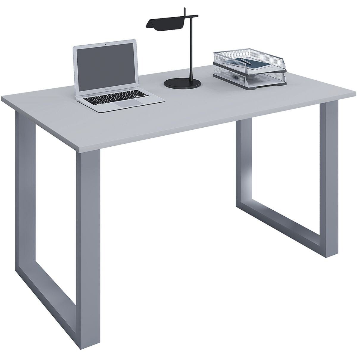 VCM Schreibtisch Lona, rechteckig, silber Bügel-Fuß 80 Tiefe grau/silbern cm