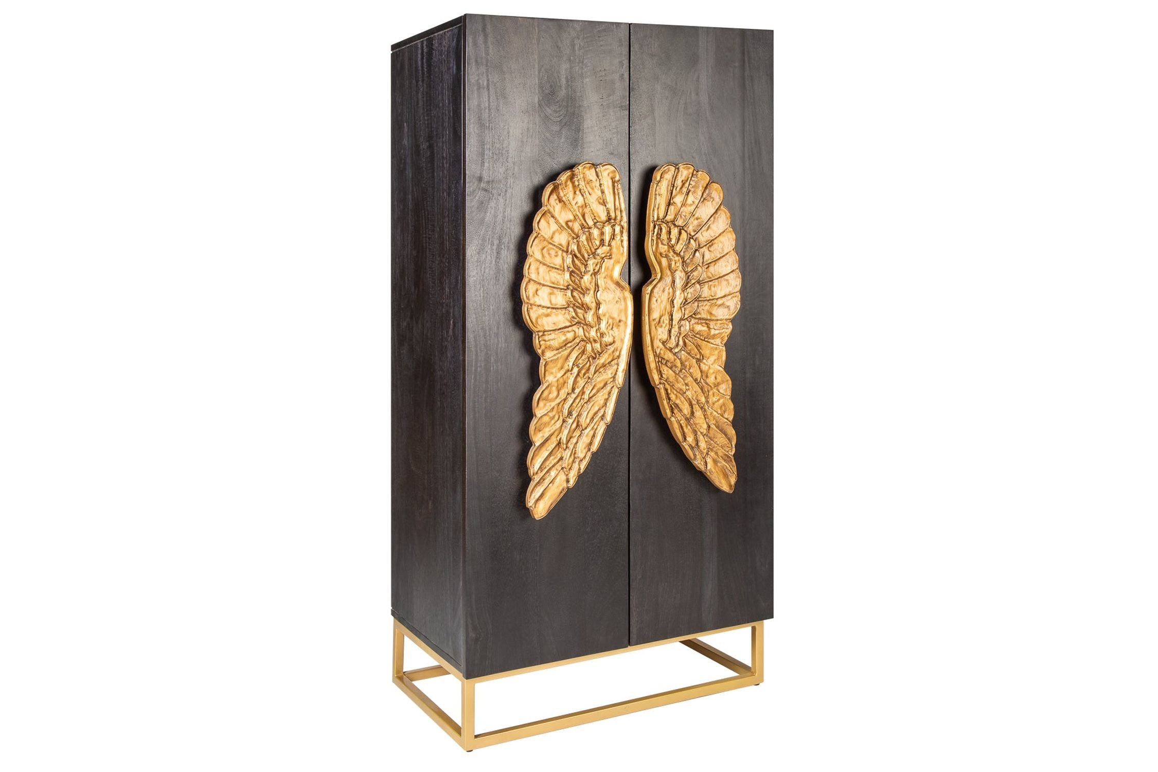 Licht-Erlebnisse Kommode RODER, Schwarz Gold 70 x 140 cm Mangoholz Metall dekorative Flügel