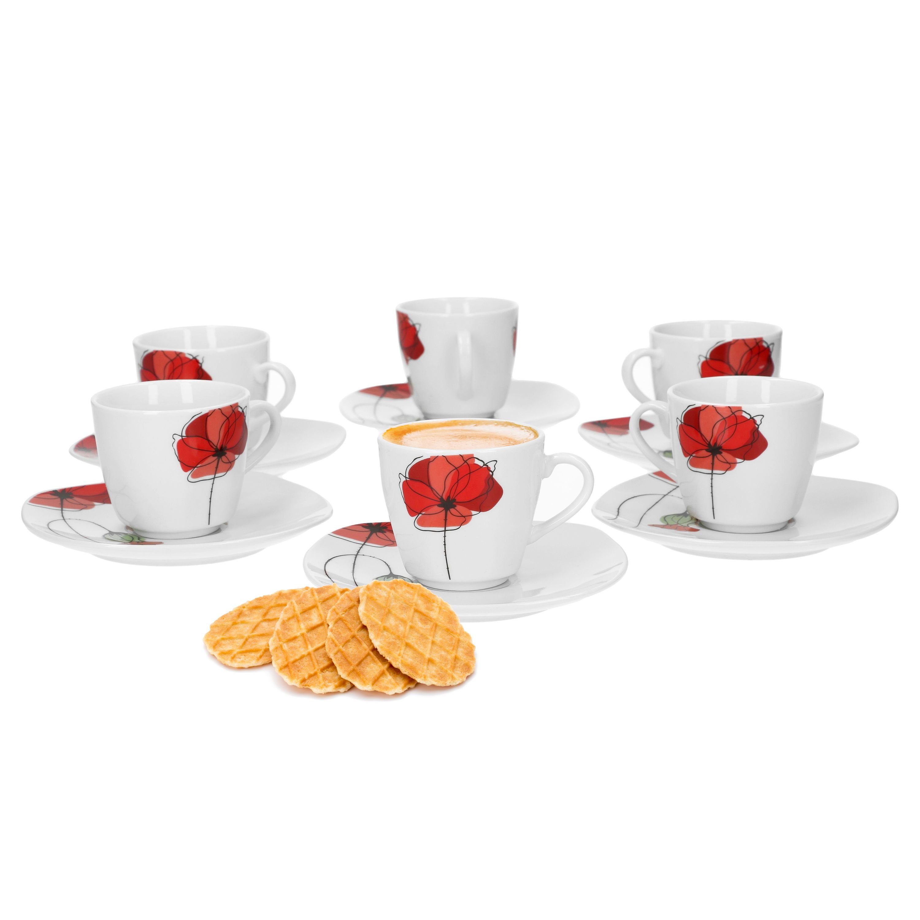 van Well Tasse 6er Set Espressotasse mit Espressountertasse Monika