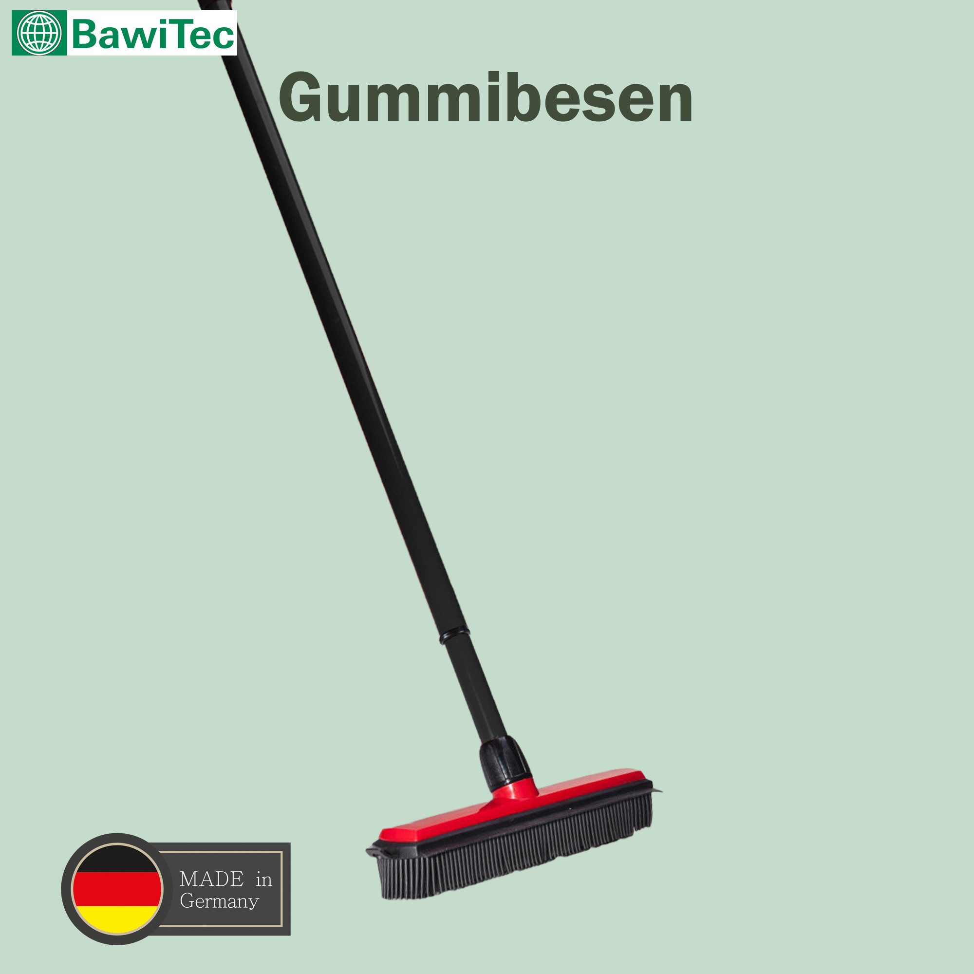 BawiTec Kehrgarnitur Gummibesen Noppenbesen mit Teleskopstiel Friseurbesen, Laminat, Steinböden, Teppichböden, Keramik, Parkett, Teppiche, Fliesen, Korkböden, PVC-Böden, Gumminoppen