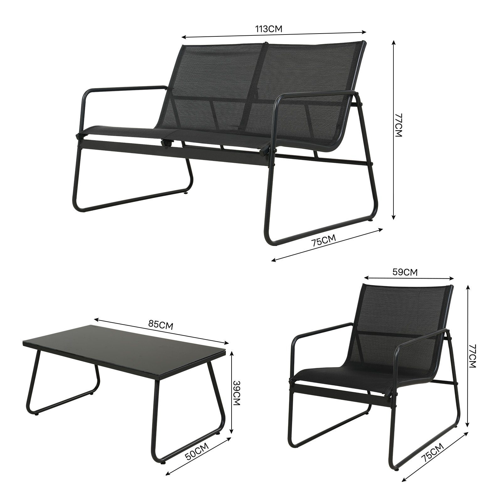 Grand patio Gartenlounge-Set Balkonset, Glas+Stahl, (Set, günstig online kaufen