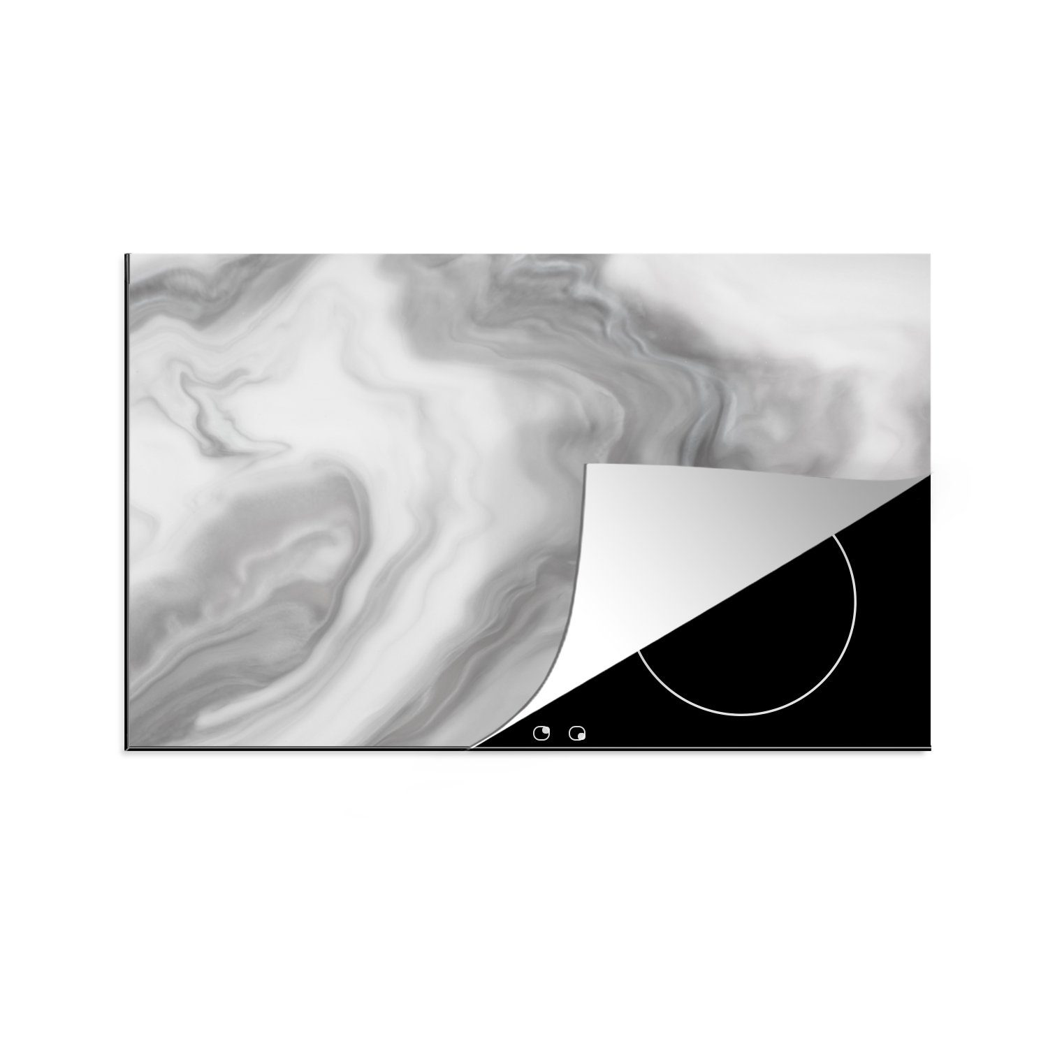 MuchoWow Herdblende-/Abdeckplatte Weiß mit schwarzem Marmor, Vinyl, (1 tlg), 81x52 cm, Induktionskochfeld Schutz für die küche, Ceranfeldabdeckung