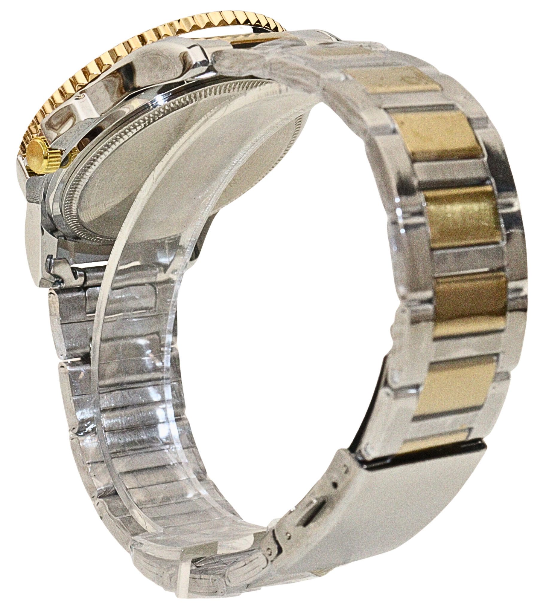 Rötting Design Quarzuhr Herrenuhr Datumsanzeige schwarz goldfarbene Lünette zum Drehen, Gehäuse und Armband IP beschichtet, einseitig drehbare Lünette – Bild 5 von 5